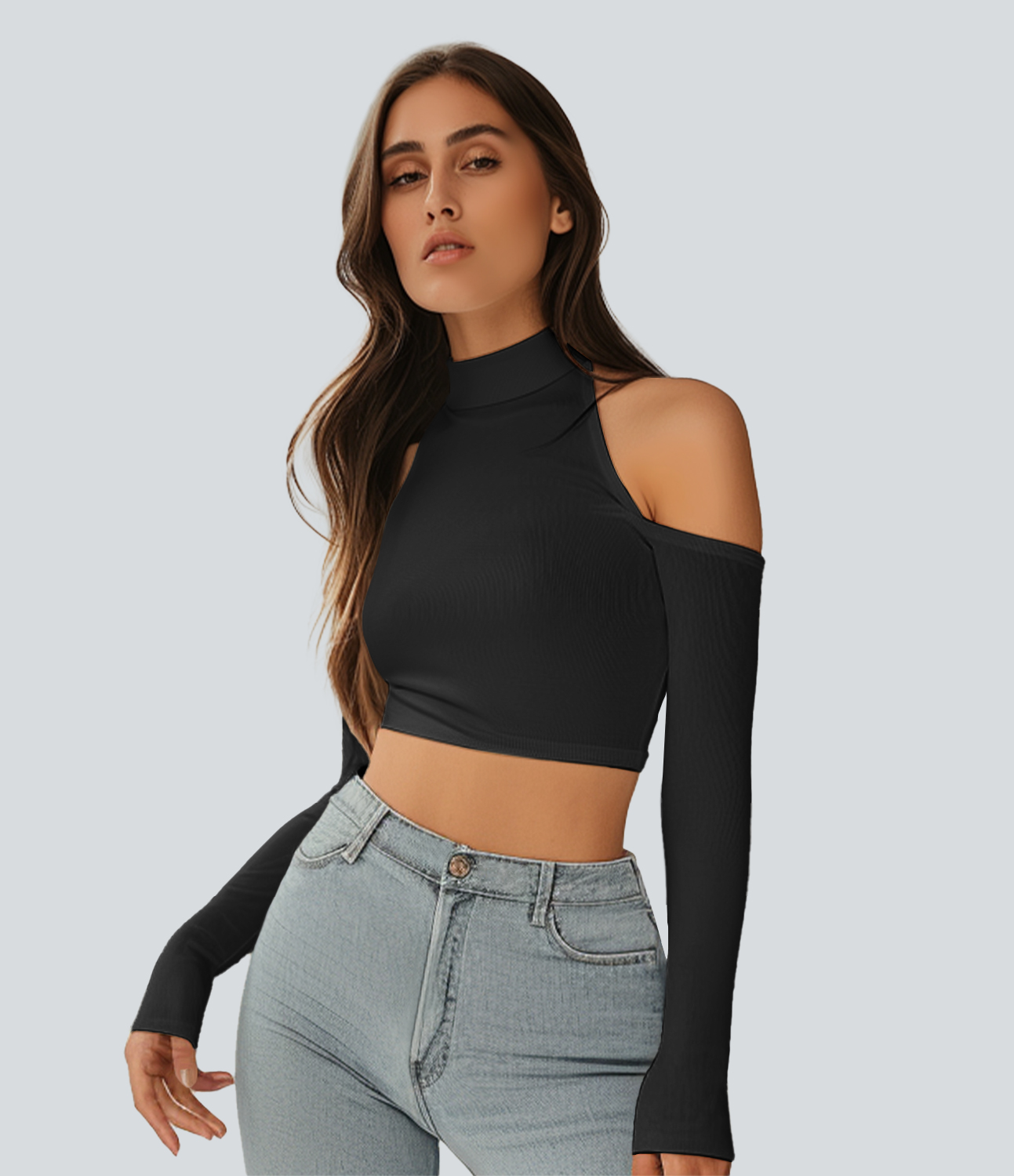 Halara Ribbed Mock Neck Long Sleeve Cut Out Cropped Casual Top Tank Top - Black - golf tops halter top tunic tops sleeveless tops
Halara Ribbed Mock Neck Long Sleeve Cut Out Cropped Casual Top Tank Top - Black - golf tops halter top tunic tops sleeveless tops