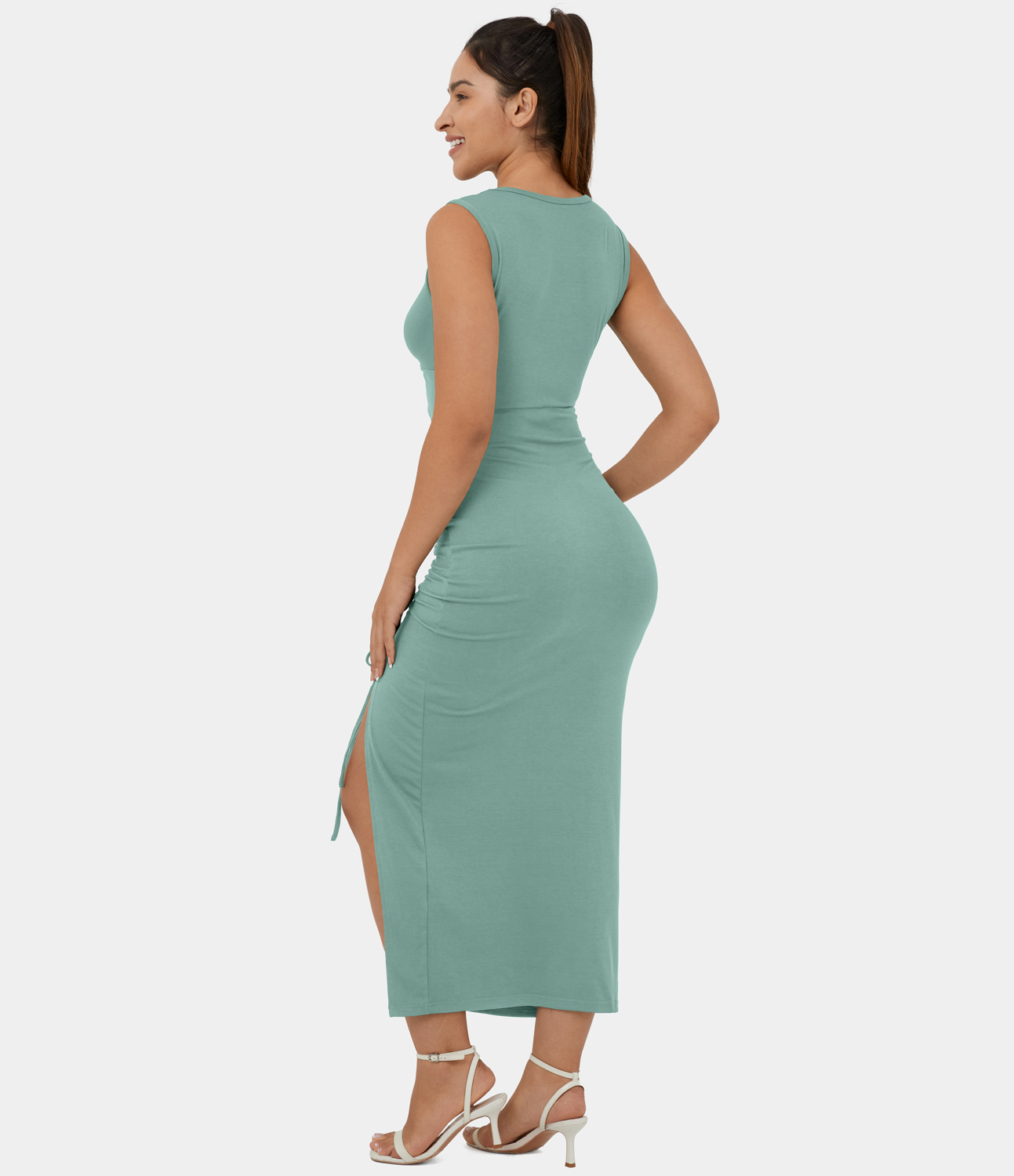 Halara Round Neck Twisted Cut Out Ruched Drawstring Split Hem Bodycon Midi Casual Dress Casual Dress - Azure -  slip dress beach dress 
Halara Round Neck Twisted Cut Out Ruched Drawstring Split Hem Bodycon Midi Casual Dress Casual Dress - Azure -  slip dress beach dress