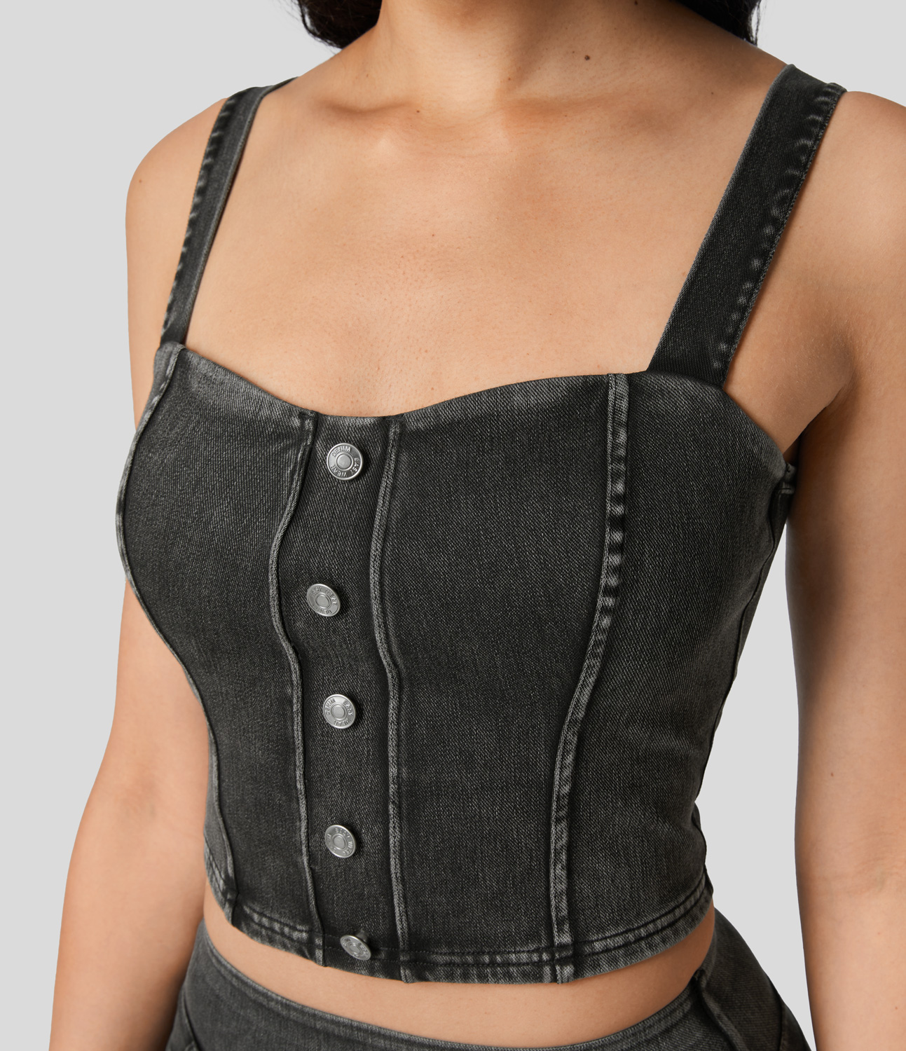 Halara HalaraMagicв„ў Button Cropped Skinny Stretchy Knit Denim Casual Tank Top - Dark Grey Denim
Halara HalaraMagicв„ў Button Cropped Skinny Stretchy Knit Denim Casual Tank Top - Dark Grey Denim