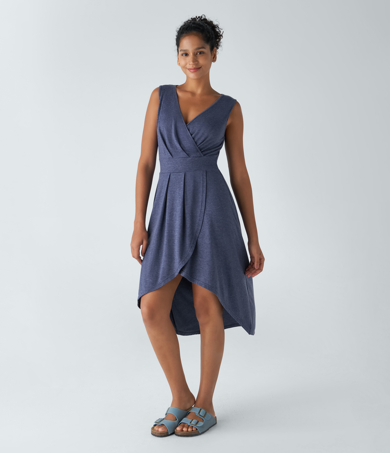 Halara Deep V Neck Sleeveless Plicated High Low Crossover Hem Flowy Midi Casual Dress Casual Dress - Mottled Indigo - slip dress
Halara Deep V Neck Sleeveless Plicated High Low Crossover Hem Flowy Midi Casual Dress Casual Dress - Mottled Indigo - slip dress