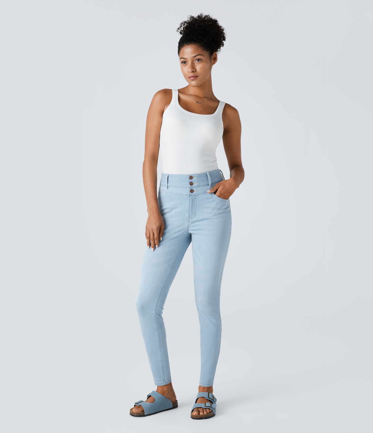 Halara HalaraMagicв„ў High Waisted Button Zipper Multiple Pockets Stretchy Knit Casual Skinny Jeans - Washed Denim Sunny Blue
Halara HalaraMagicв„ў High Waisted Button Zipper Multiple Pockets Stretchy Knit Casual Skinny Jeans - Washed Denim Sunny Blue