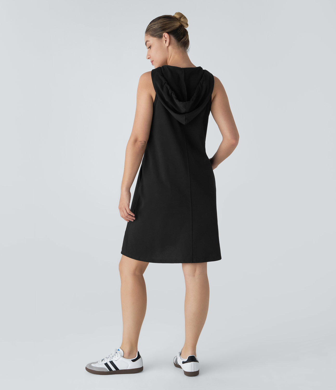 

Halara Drawstring Hooded Sleeveless Side Pocket Mini Casual Cotton Dress Casual Dress - Black -  slip dress beach dress ruched dress