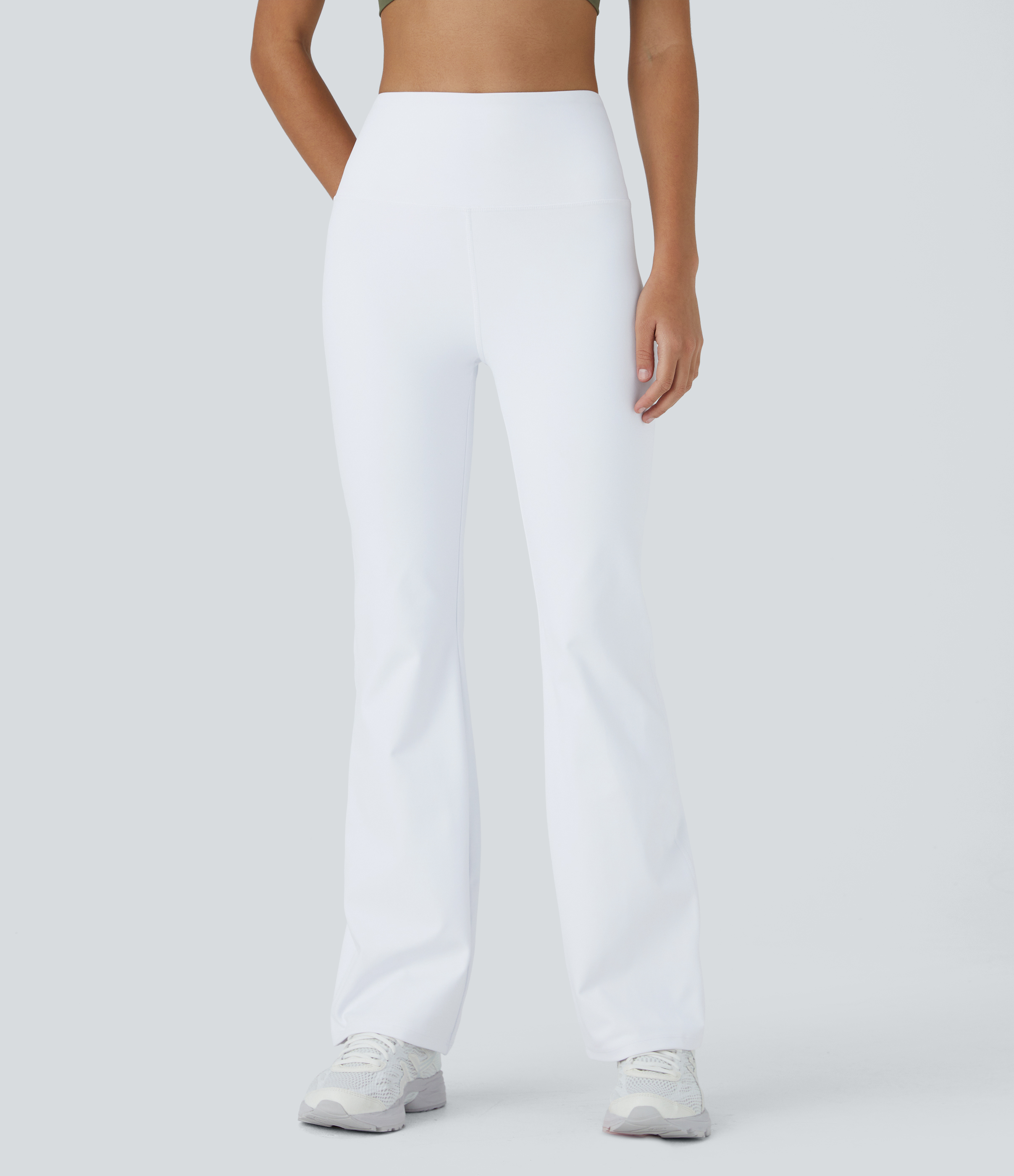 Halara High Waisted Back Pocket Plain Slight Flare Leggings  - White - XL(regular) gym leggings leggings with pockets leggings with butt lift 