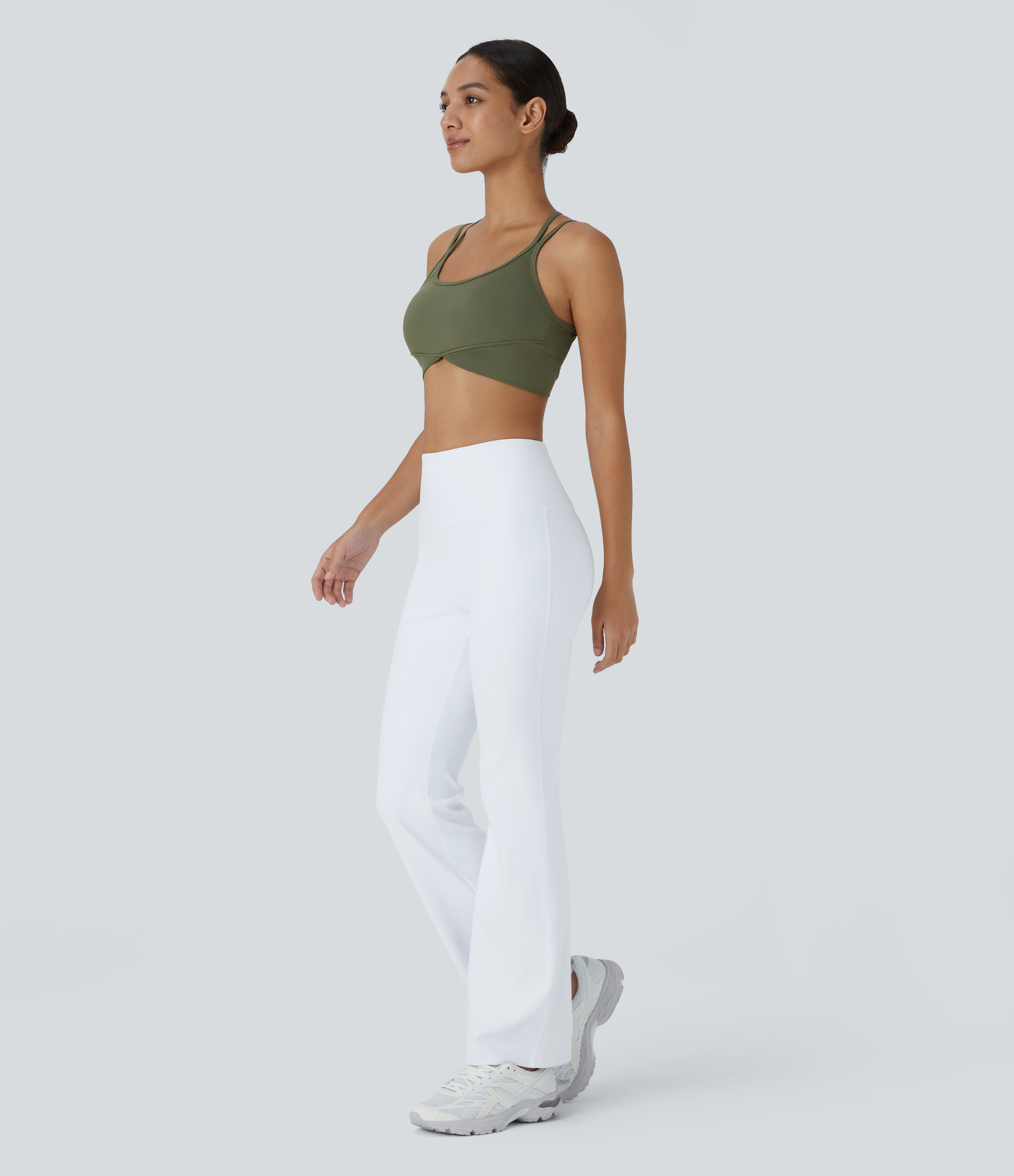 Halara High Waisted Back Pocket Plain Slight Flare Leggings  - White - XL(regular) gym leggings leggings with pockets leggings with butt lift 