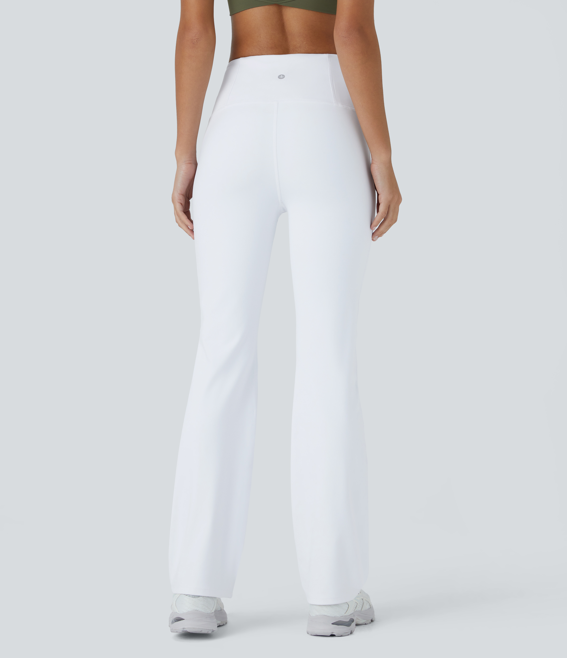 Halara High Waisted Back Pocket Plain Slight Flare Leggings  - White - XL(regular) gym leggings leggings with pockets leggings with butt lift 