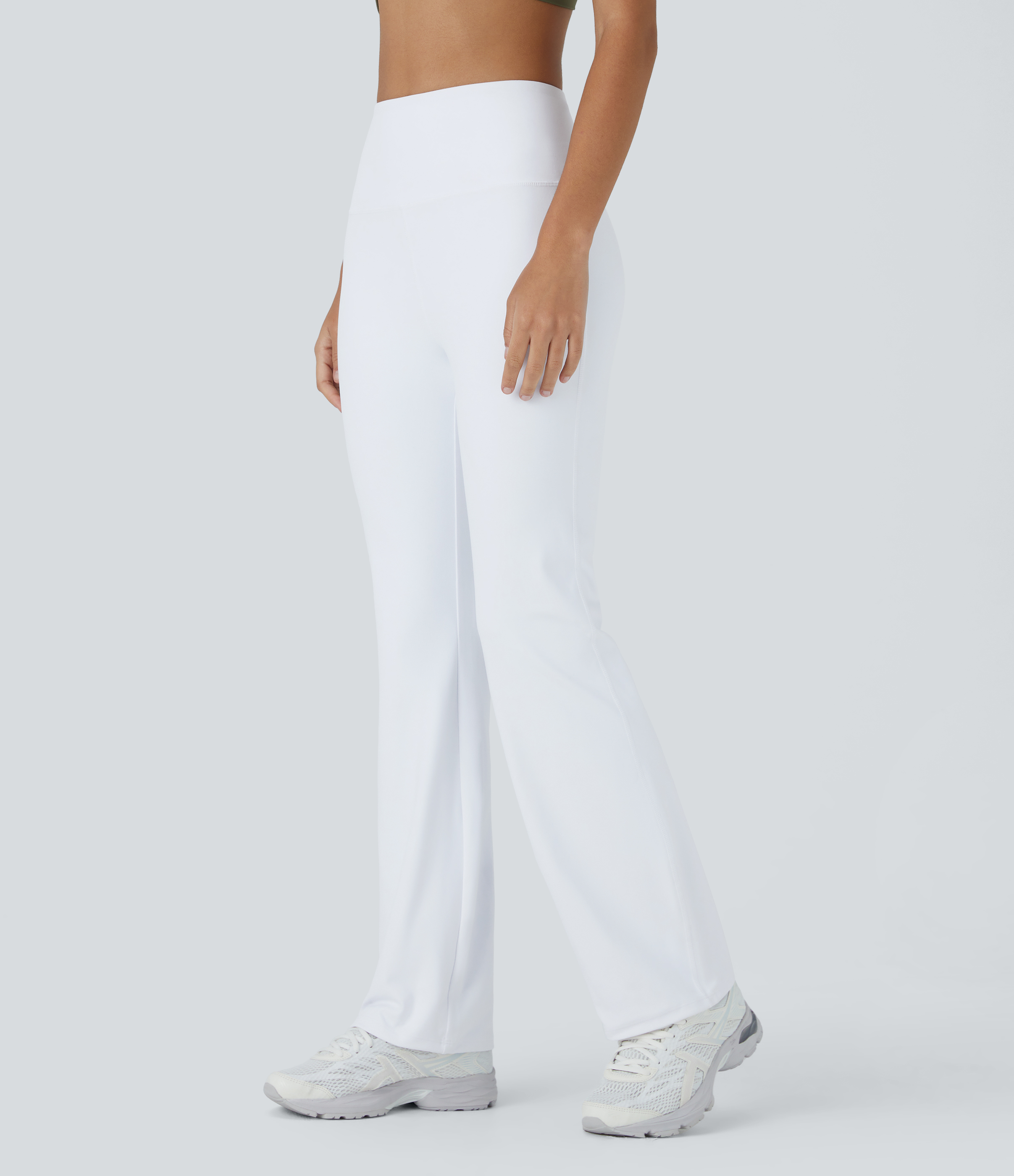Halara High Waisted Back Pocket Plain Slight Flare Leggings  - White - XL(regular) gym leggings leggings with pockets leggings with butt lift 