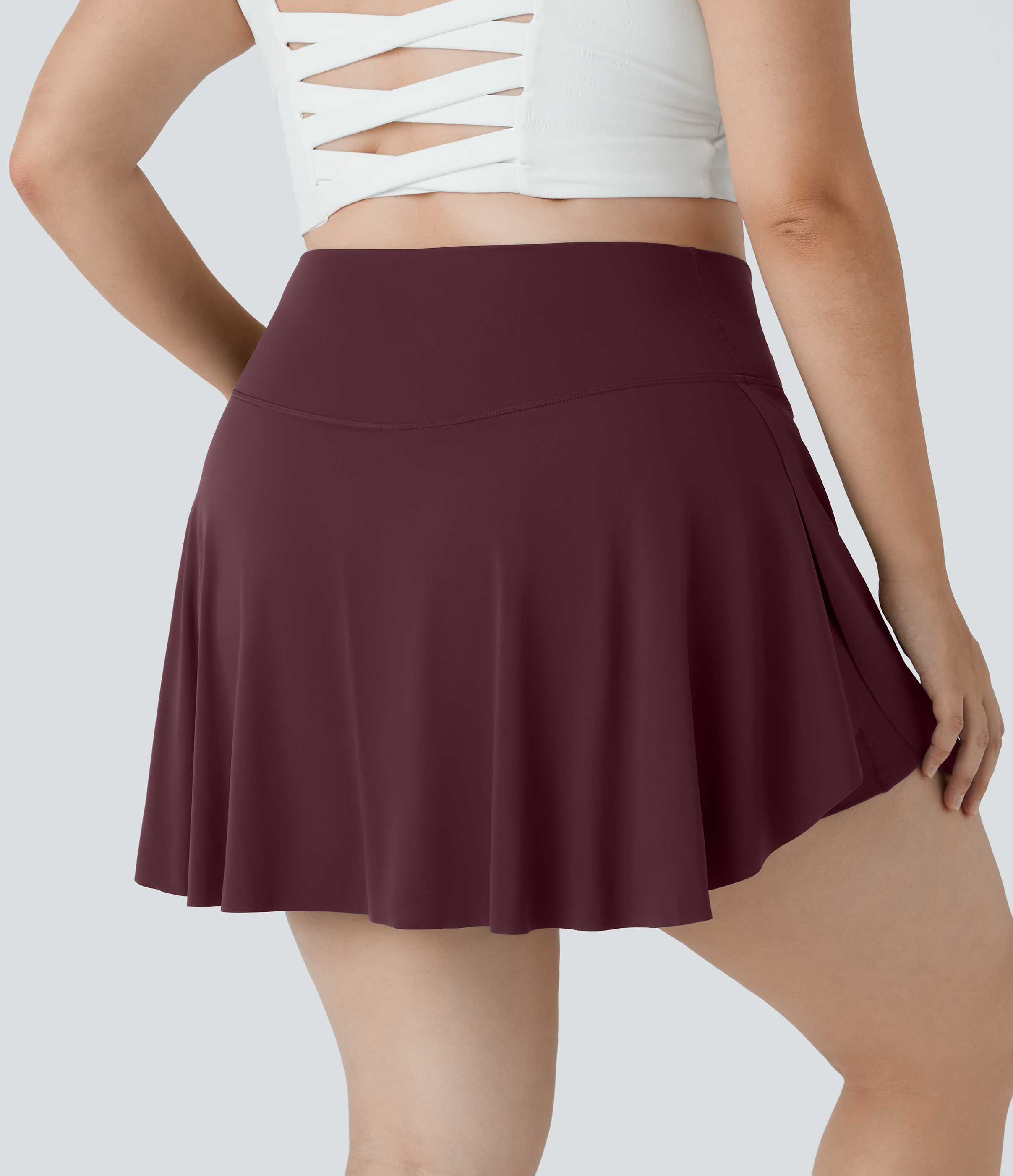 Halara Everyday Cloudfulв„ў Air Fabric Crossover Side Pocket 2-in-1 Cool Touch Tennis Plus Size Skirt-Lucid  - Berry Red - 1X 