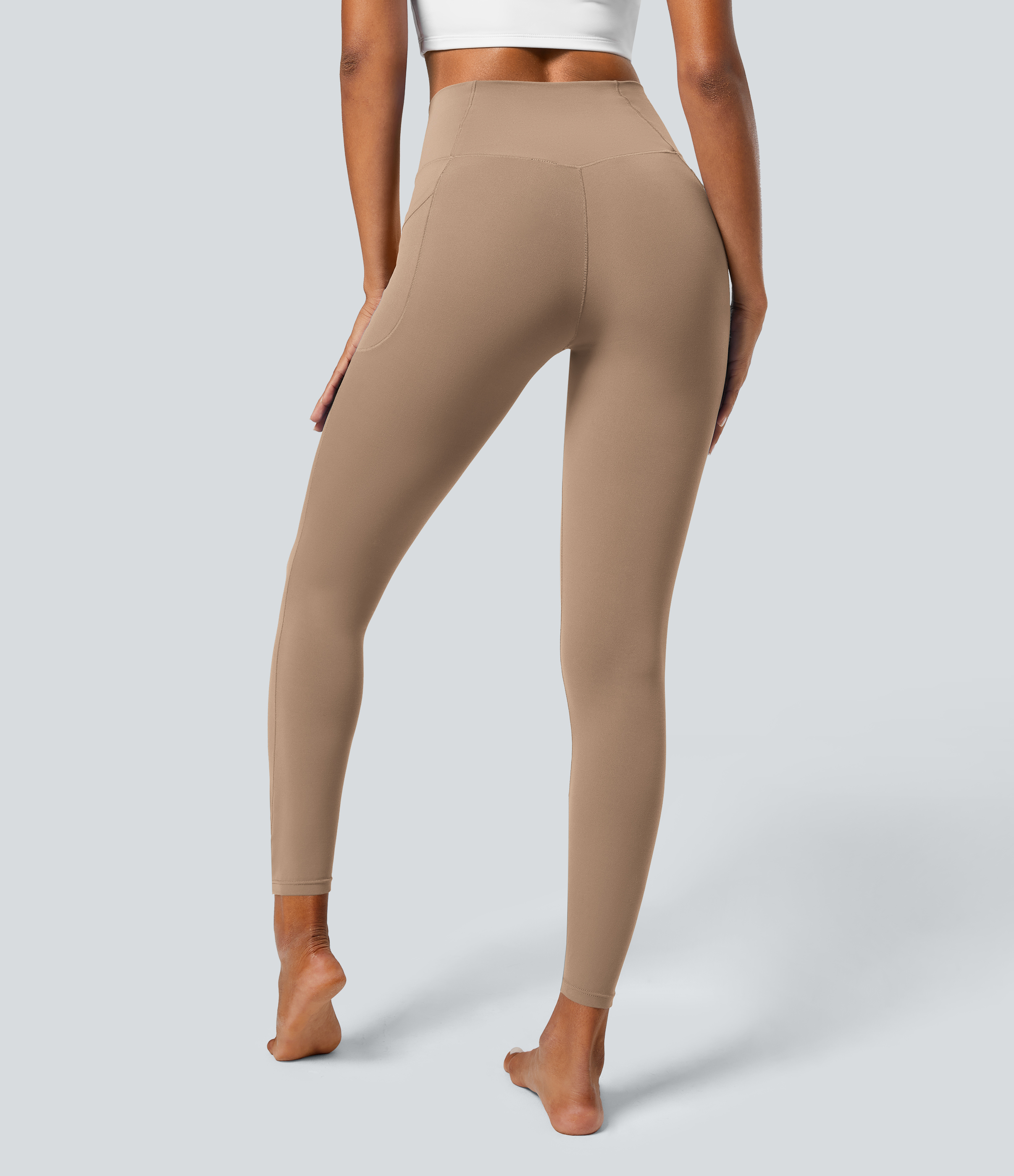 Halara Softlyzeroв„ў Crossover Pocket Plain Leggings-UPF50+  - Burro - L(7/8) gym leggings leggings with pockets leggings with butt lift 