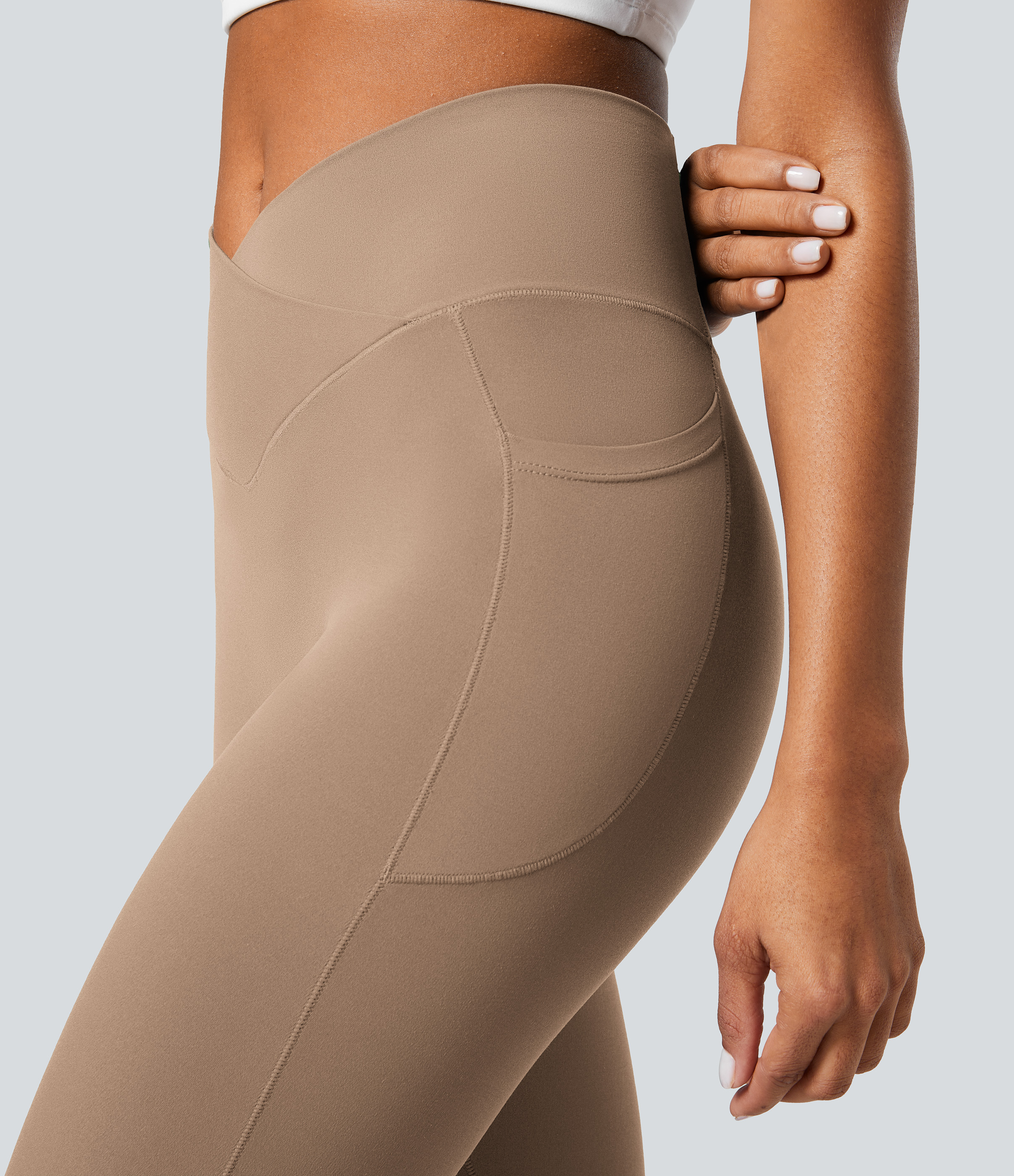Halara Softlyzeroв„ў Crossover Pocket Plain Leggings-UPF50+  - Burro - L(7/8) gym leggings leggings with pockets leggings with butt lift 