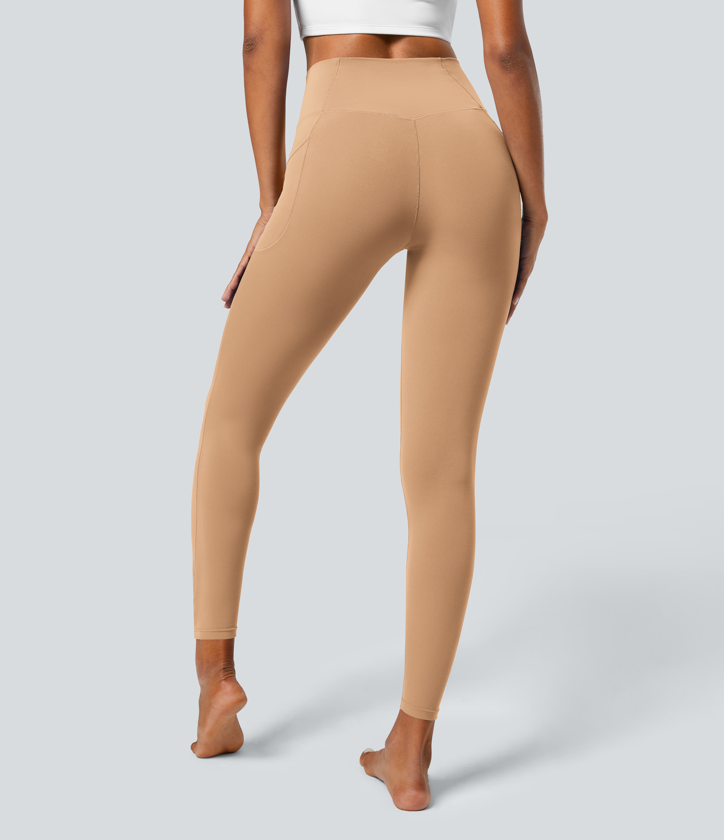 Halara Softlyzeroв„ў Crossover Pocket Plain Leggings-UPF50+  - Butterum - S(7/8) gym leggings leggings with pockets leggings with butt lift 