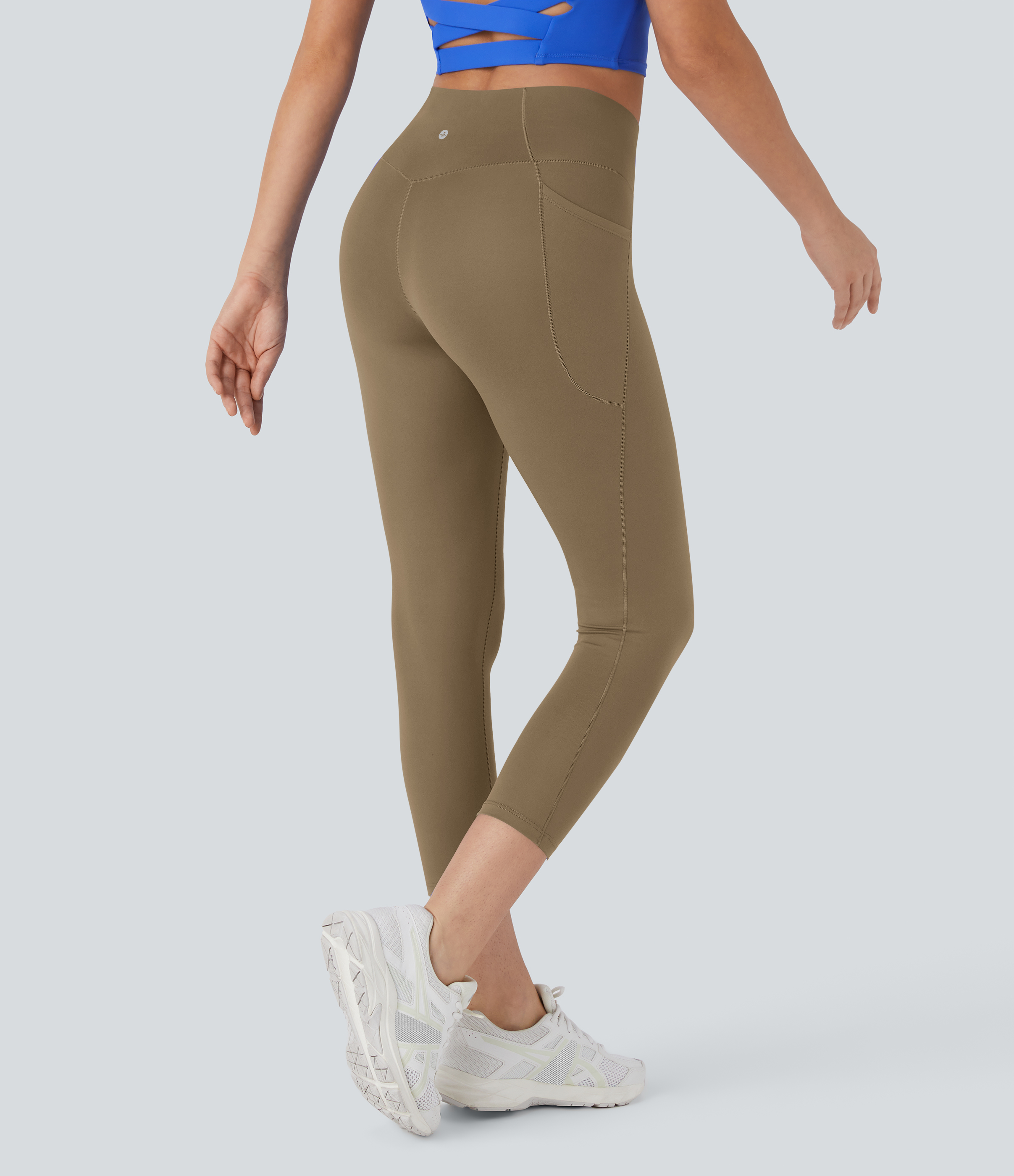 Halara Softlyzeroв„ў High Waisted Crossover Pocket Capri Yoga Leggings-UPF50+  - Chestnut Brown - M gym leggings leggings with pockets 