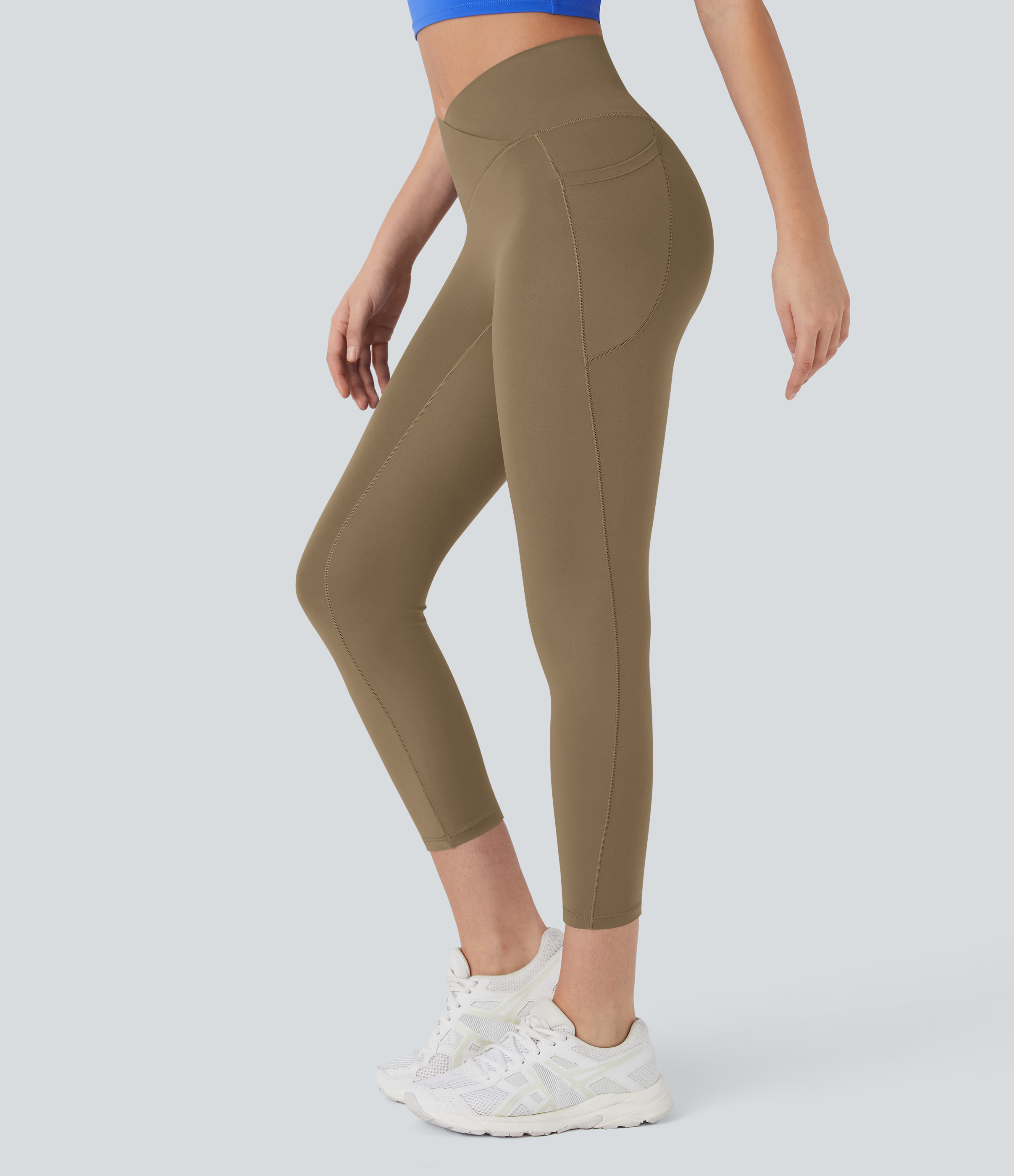 Halara Softlyzeroв„ў High Waisted Crossover Pocket Capri Yoga Leggings-UPF50+  - Chestnut Brown - M gym leggings leggings with pockets 