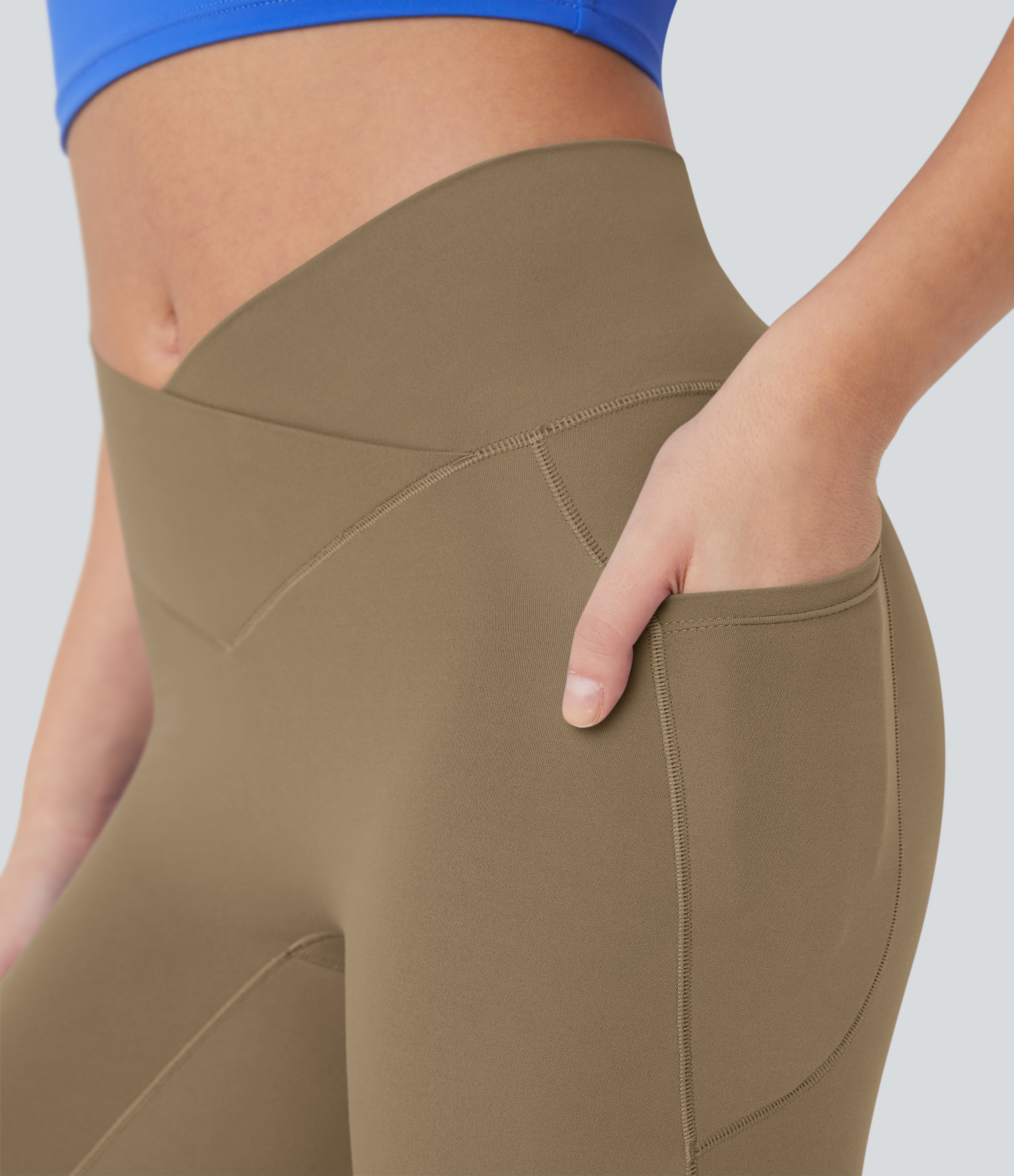 Halara Softlyzeroв„ў High Waisted Crossover Pocket Capri Yoga Leggings-UPF50+  - Chestnut Brown - M gym leggings leggings with pockets 