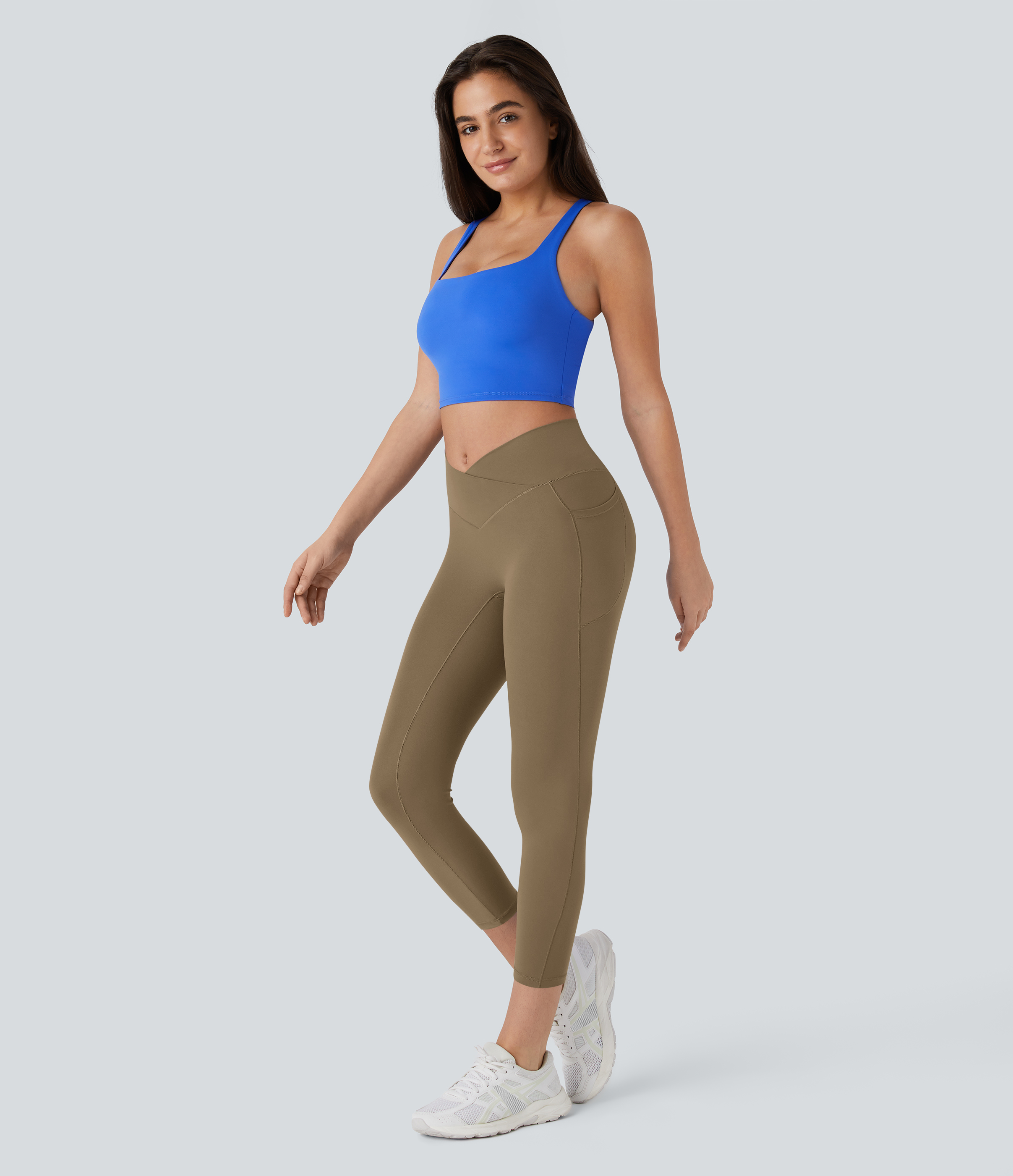 Halara Softlyzeroв„ў High Waisted Crossover Pocket Capri Yoga Leggings-UPF50+  - Chestnut Brown - M gym leggings leggings with pockets 