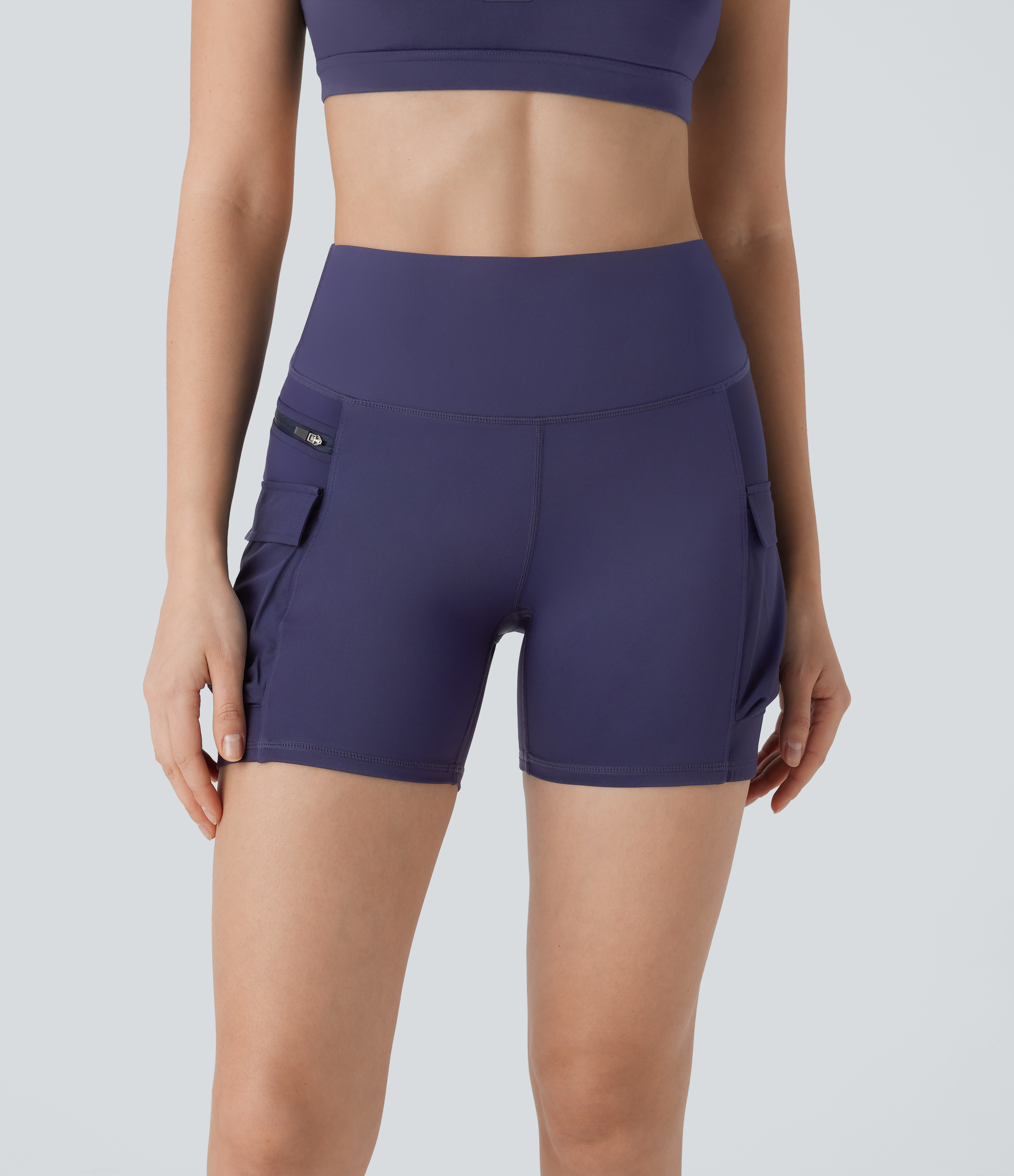 Halara Breezefulв„ў High Waisted Multiple Pockets Quick Dry Hiking Biker Shorts 5``  - Peacoat - XS biker shorts women black biker shorts 