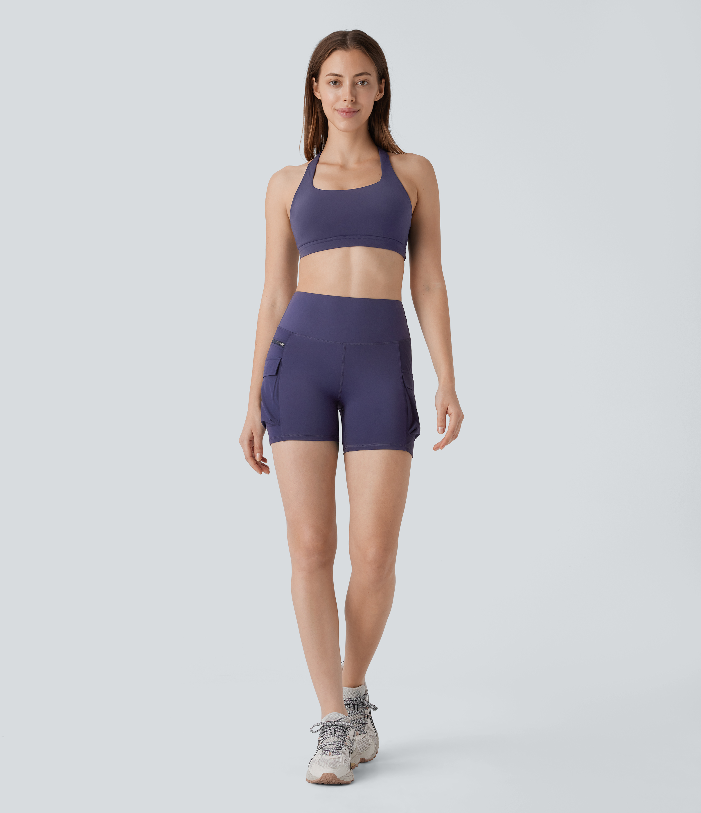 Halara Breezefulв„ў High Waisted Multiple Pockets Quick Dry Hiking Biker Shorts 5``  - Peacoat - XS biker shorts women black biker shorts 