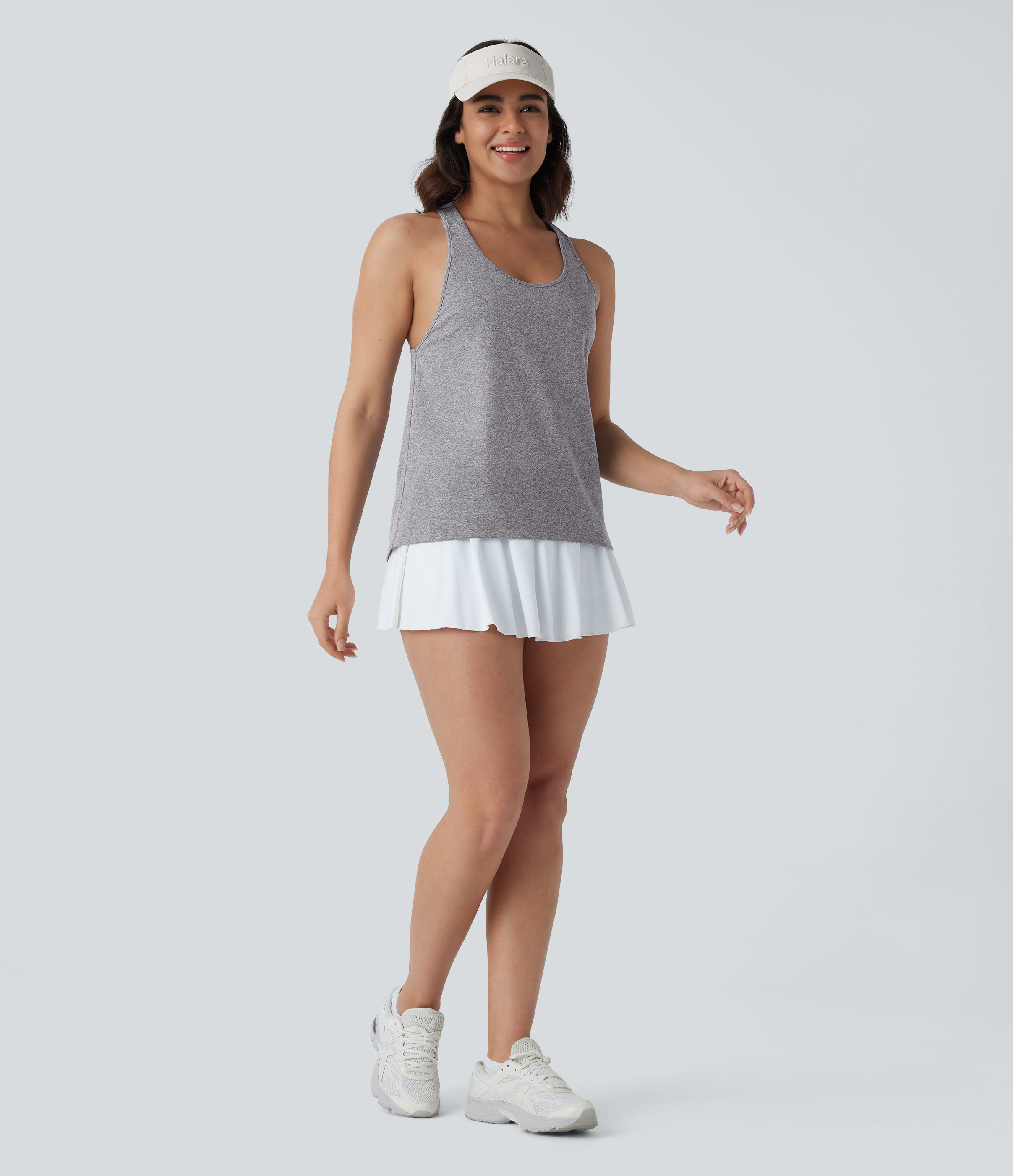 Halara U Neck Backless Cut Out Pickleball Tank Top Tank Top - Mottled Light Grey - M golf tops halter top tunic tops sleeveless tops 