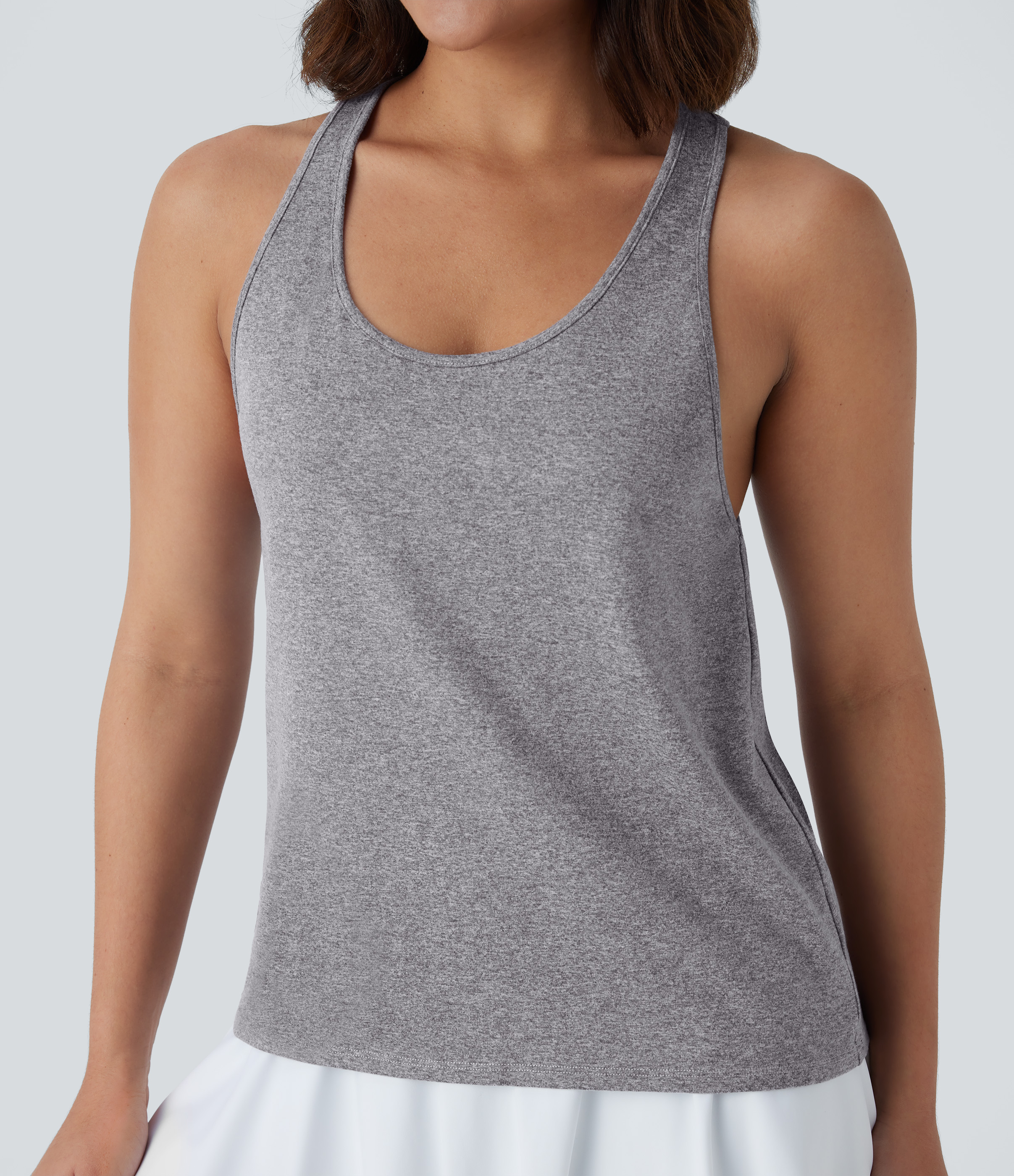 Halara U Neck Backless Cut Out Pickleball Tank Top Tank Top - Mottled Light Grey - M golf tops halter top tunic tops sleeveless tops 