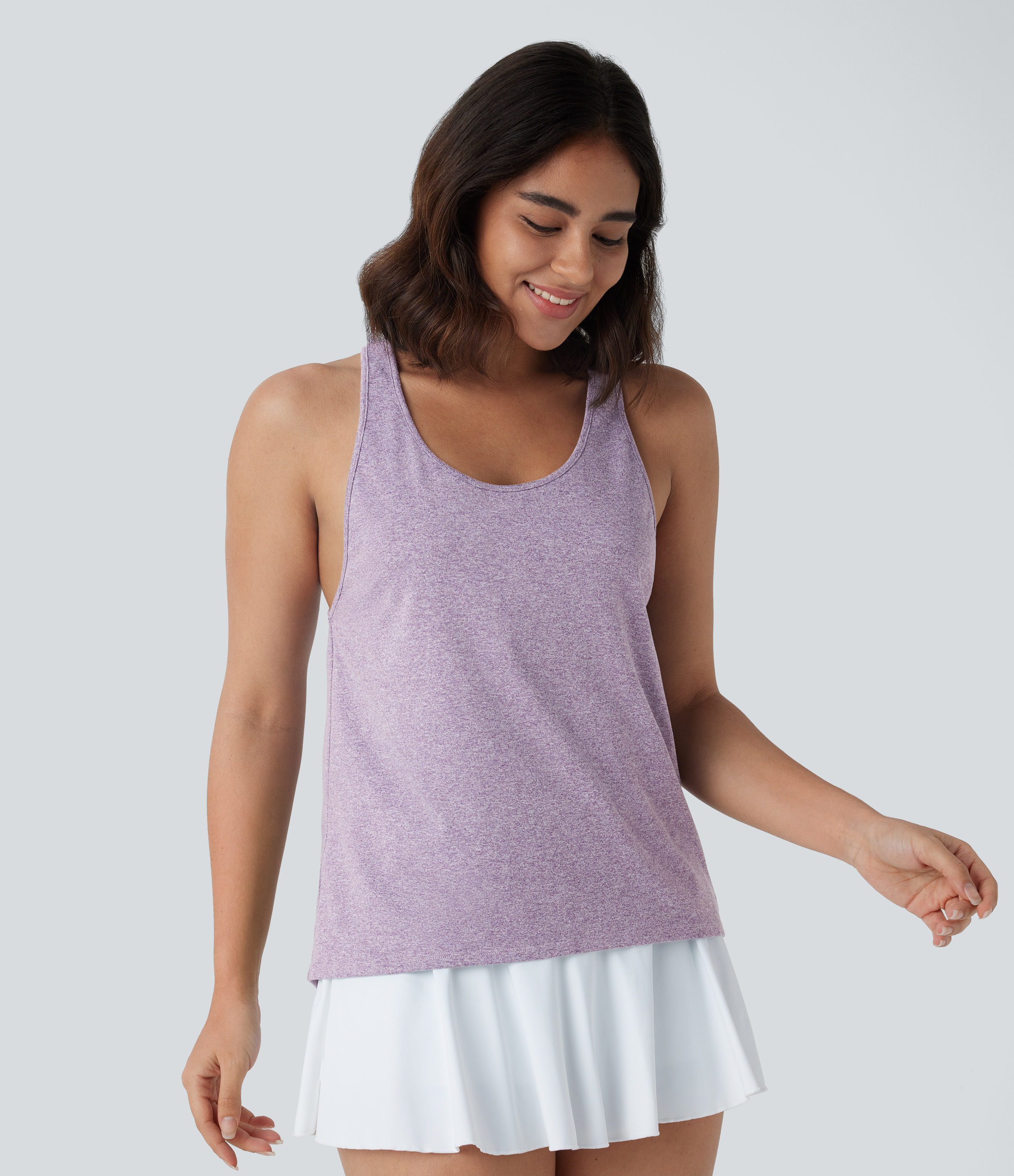 Halara U Neck Backless Cut Out Pickleball Tank Top Tank Top - Purple Ash Floral Yarn - S golf tops halter top tunic tops sleeveless tops 
