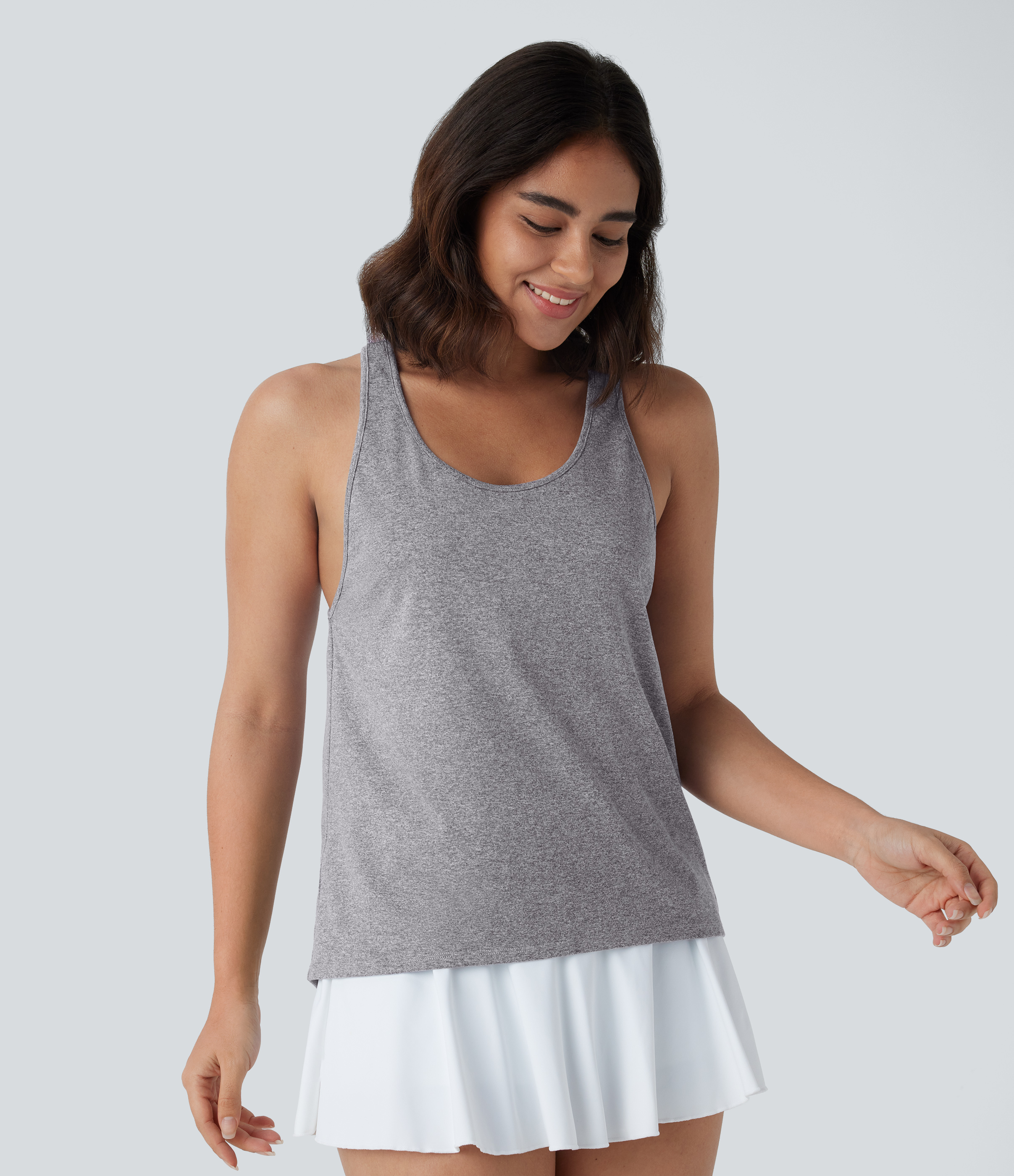 Halara U Neck Backless Cut Out Pickleball Tank Top Tank Top - Mottled Light Grey - M golf tops halter top tunic tops sleeveless tops 