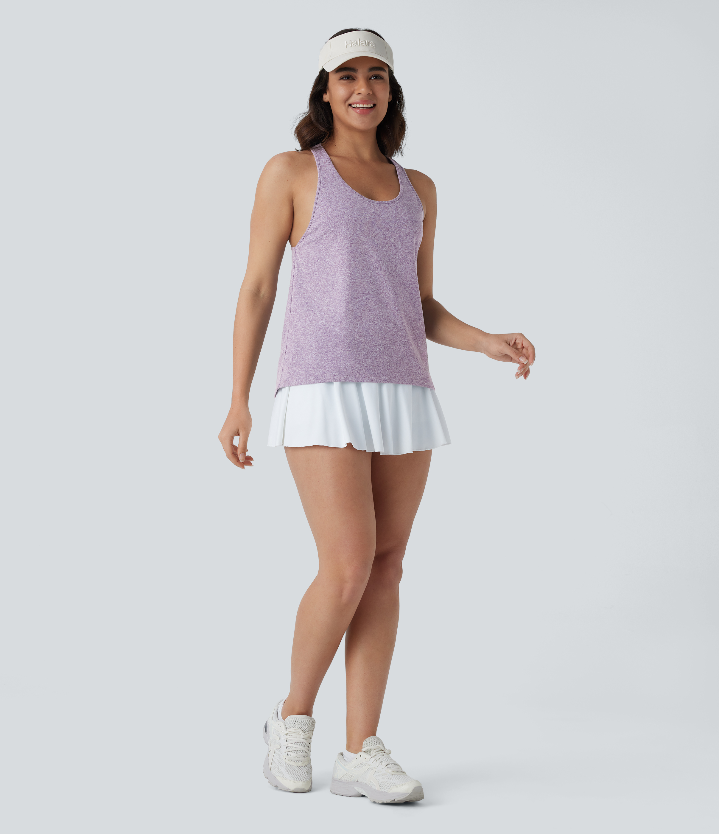 Halara U Neck Backless Cut Out Pickleball Tank Top Tank Top - Purple Ash Floral Yarn - S golf tops halter top tunic tops sleeveless tops 