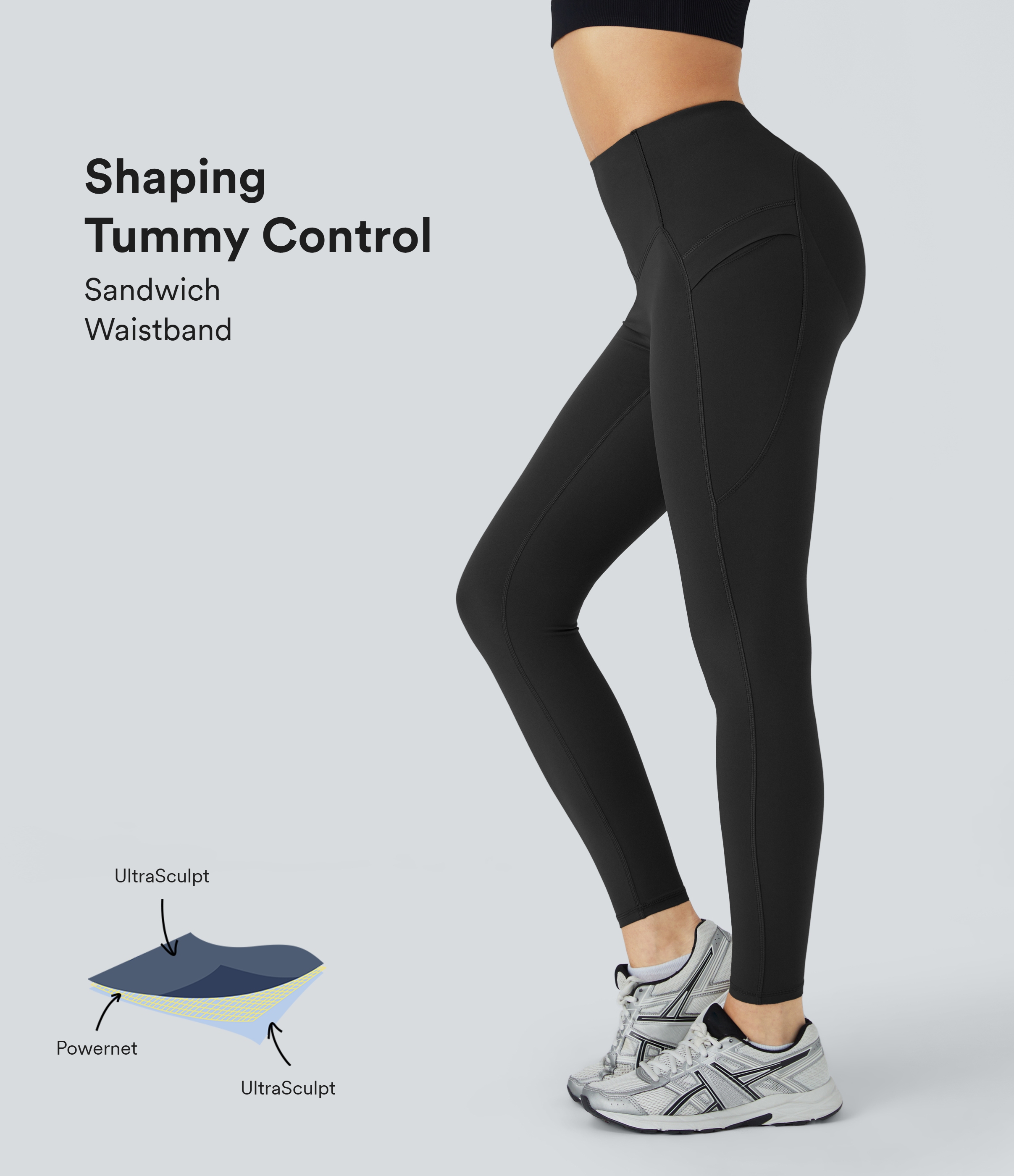 Halara SoCinched High Waisted Butt Lifting Tummy Control Side Pocket Shaping Yoga UltraSculpt Leggings  - Black - S(7/8) gym leggings 
