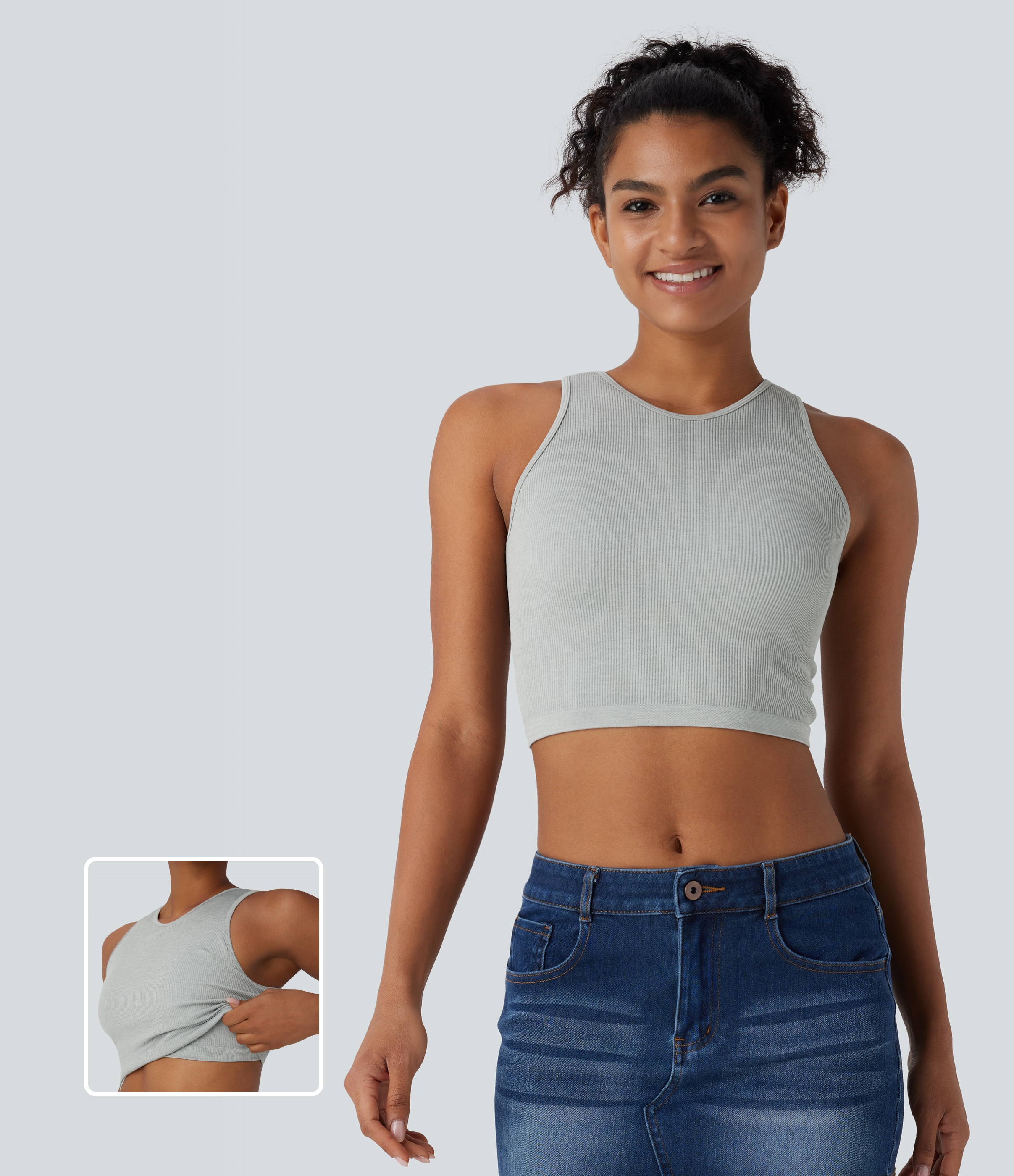 Camiseta moldeadora sin mangas cuello redondo sin costura