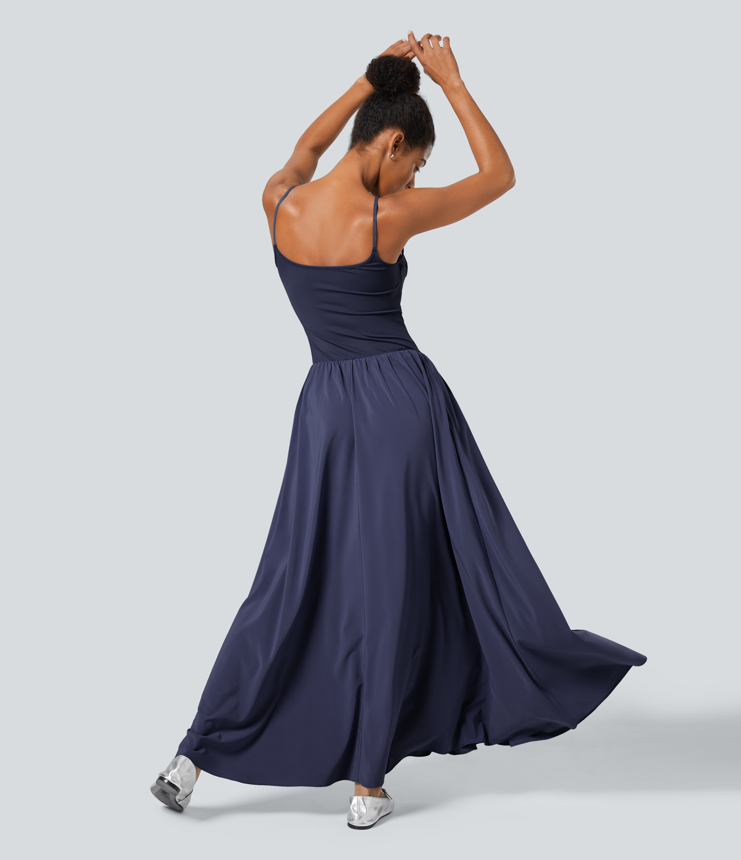 Halara Breezefulв„ў Backless Side Pocket Plicated Flowy Flare Maxi Quick Dry Casual Slip Dress Casual Dress - Patriot Blue - XS slip dress 