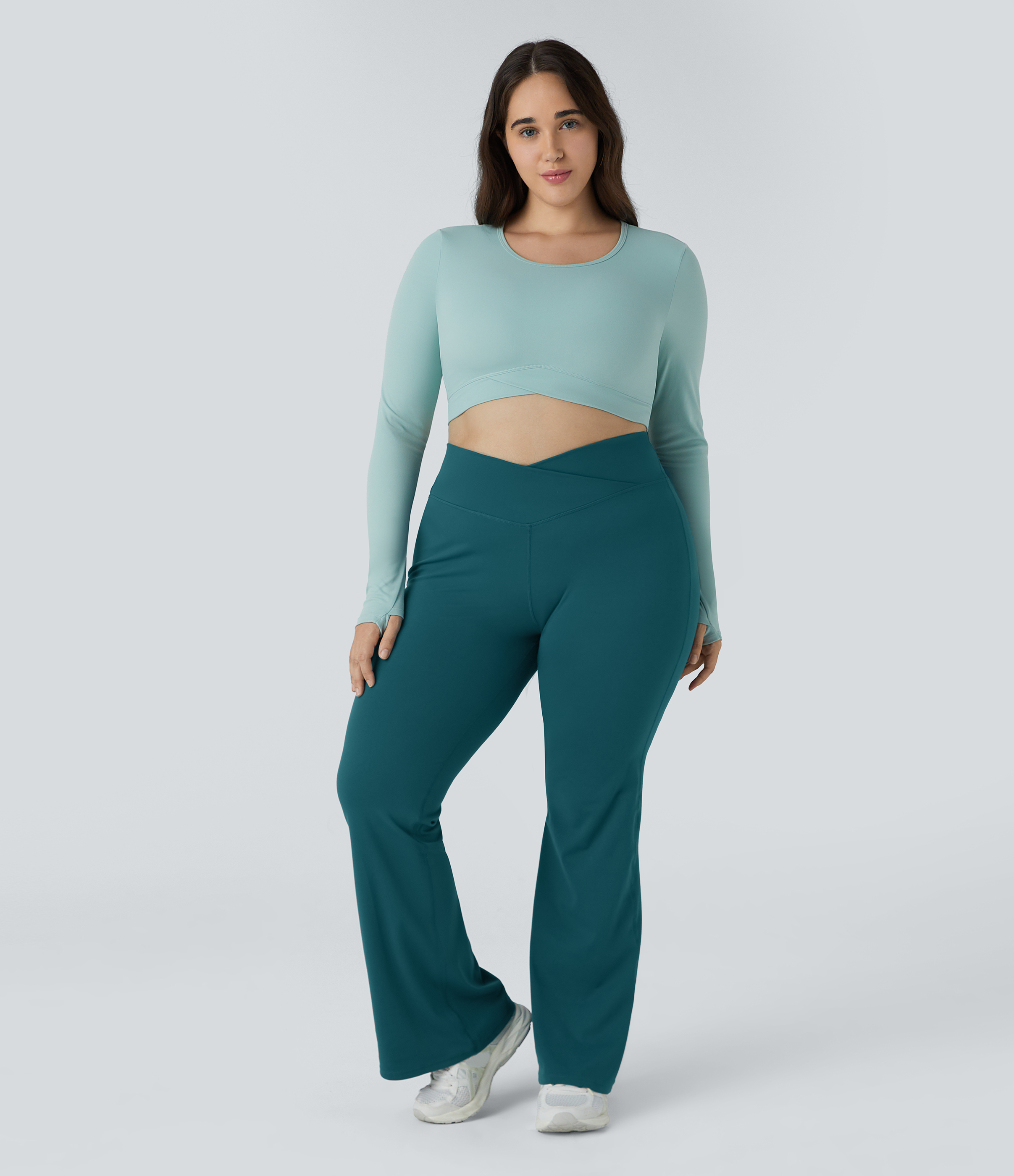 Halara High Waisted Crossover Full Length Flare Plus Size Leggings  - Atlantic Deep - 2X 