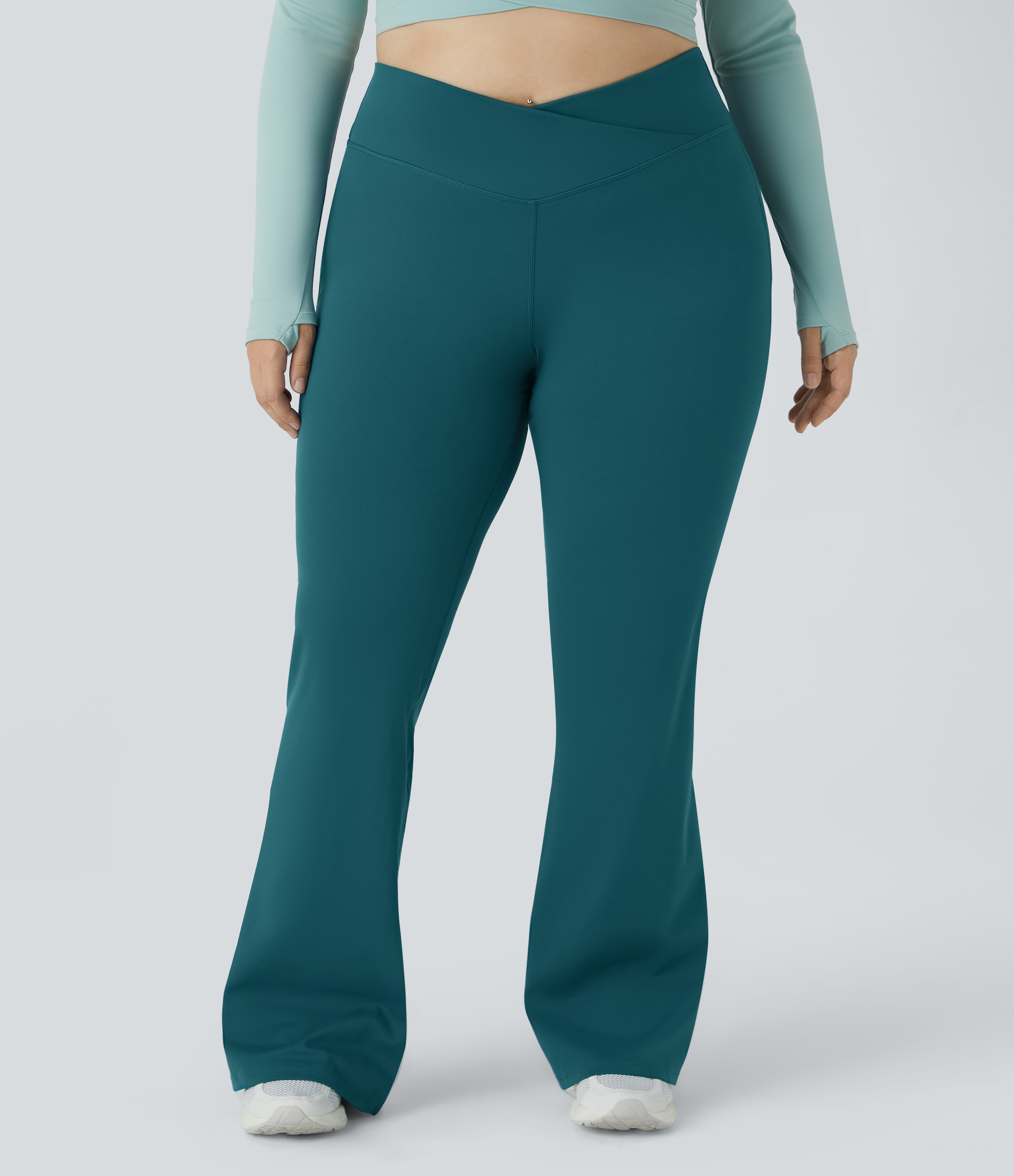 Halara High Waisted Crossover Full Length Flare Plus Size Leggings  - Atlantic Deep - 2X 
