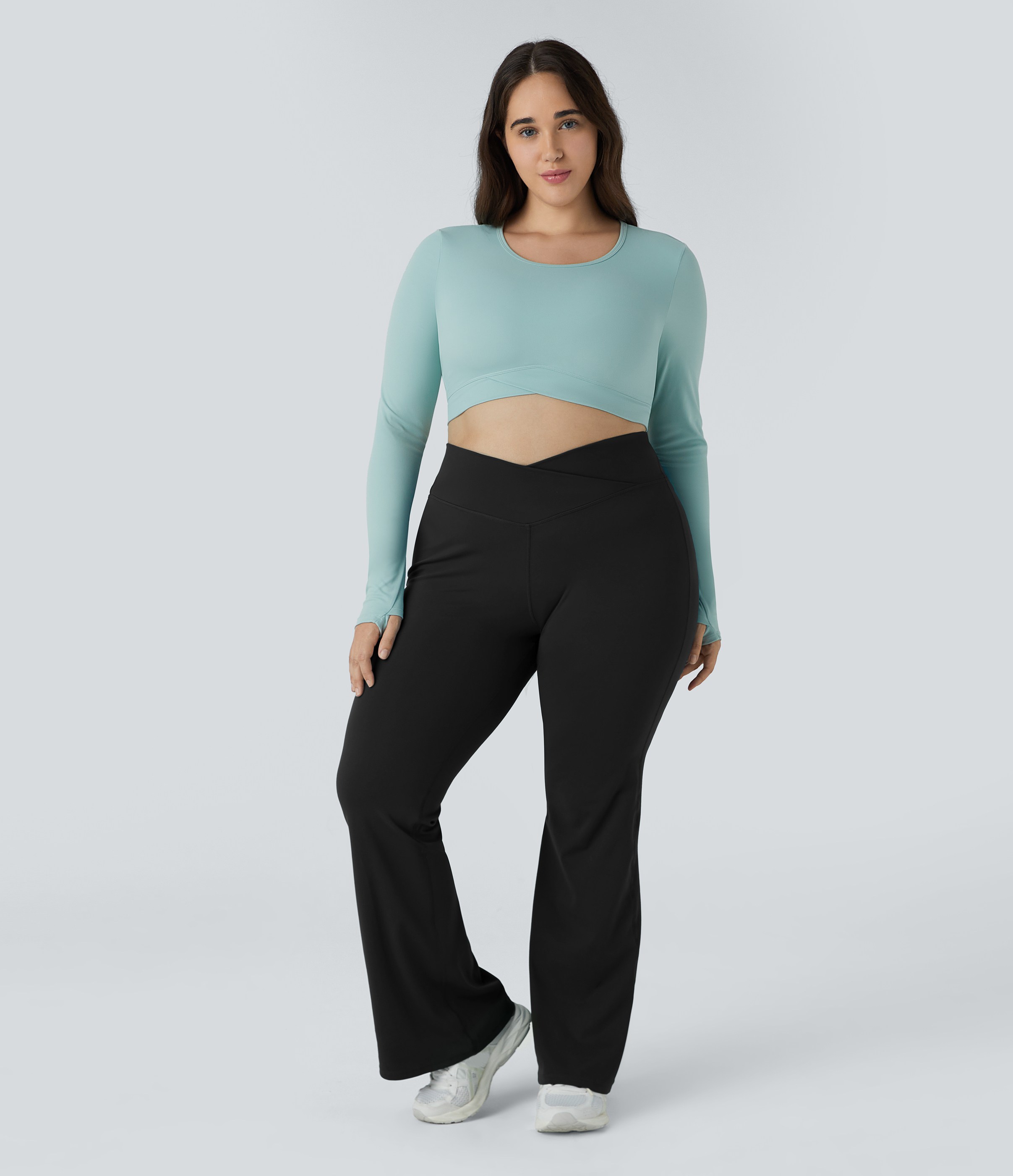 Halara High Waisted Crossover Full Length Flare Plus Size Leggings  - Black - 2X 