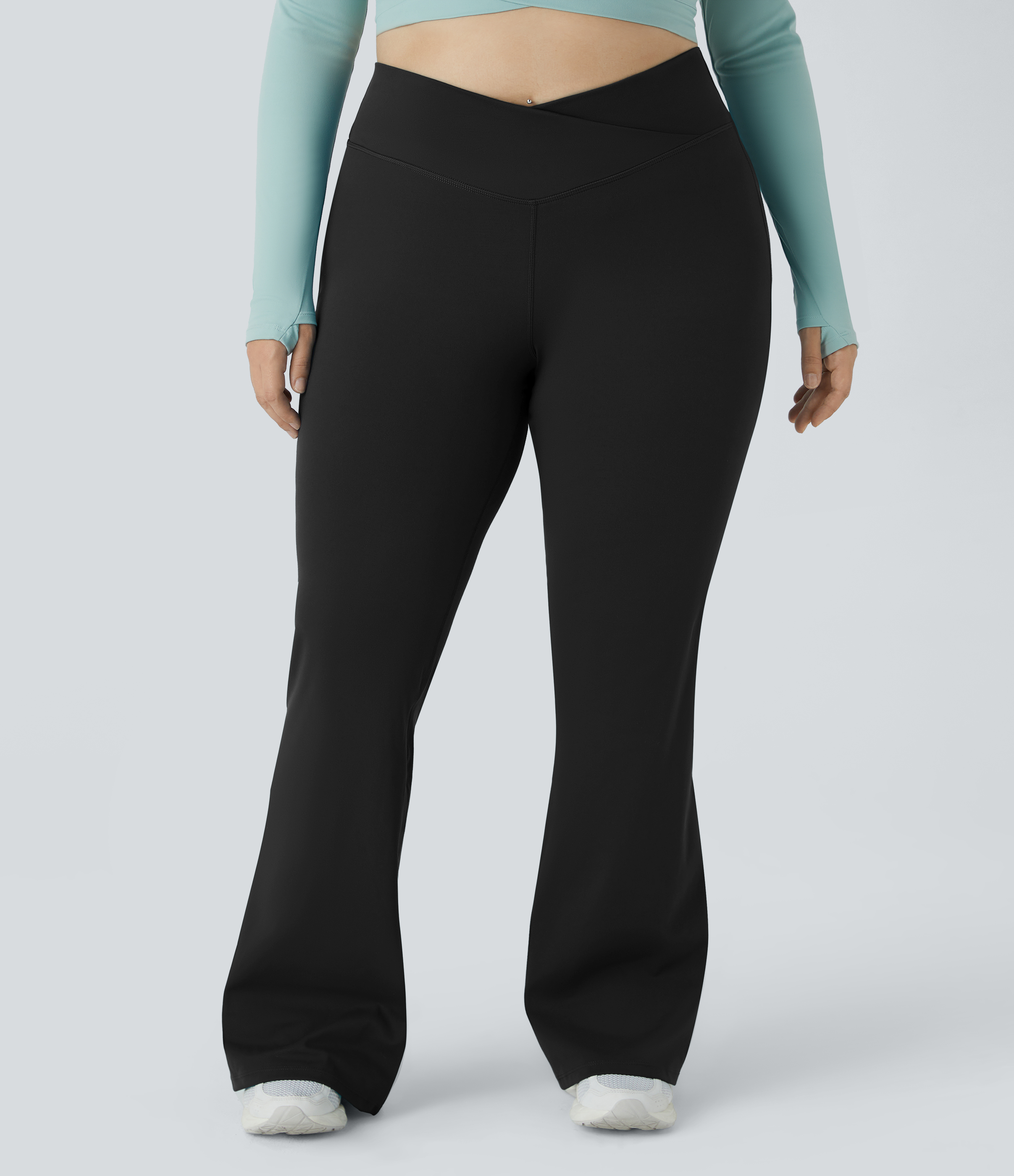Halara High Waisted Crossover Full Length Flare Plus Size Leggings  - Black - 2X 