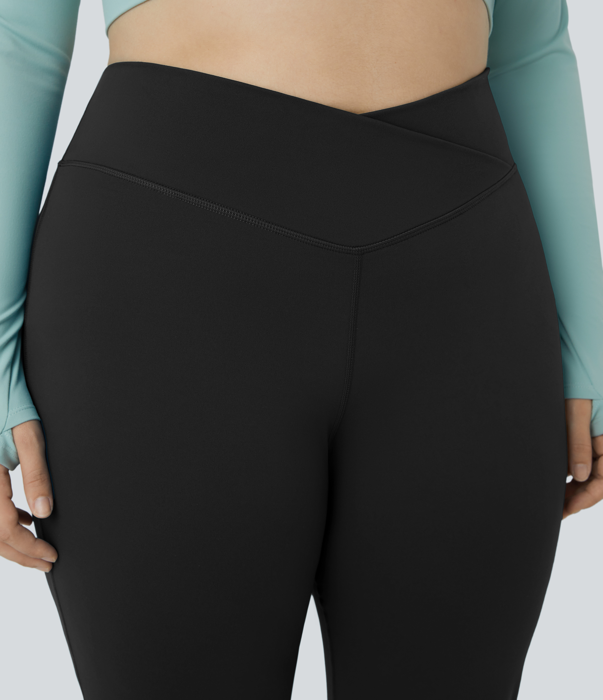 Halara High Waisted Crossover Full Length Flare Plus Size Leggings  - Black - 2X 