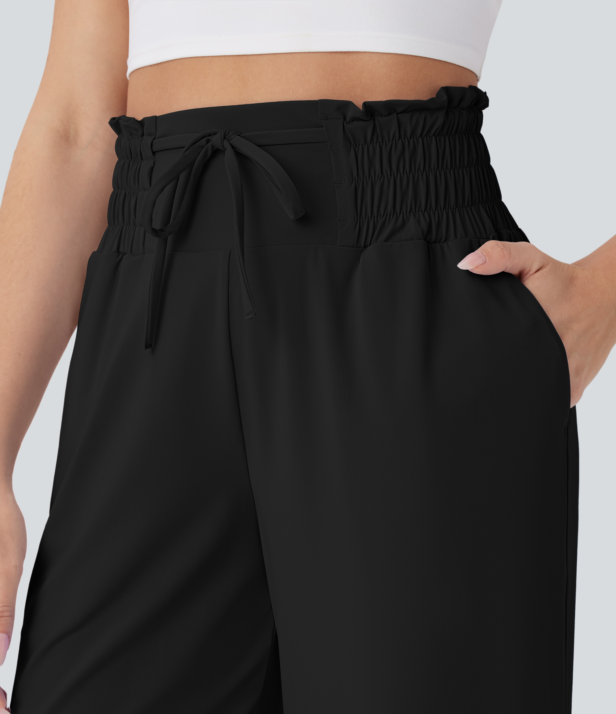 Halara High Waisted Drawstring Frill Side Pocket Straight Leg Yoga Pants  - Black - M(regular) 