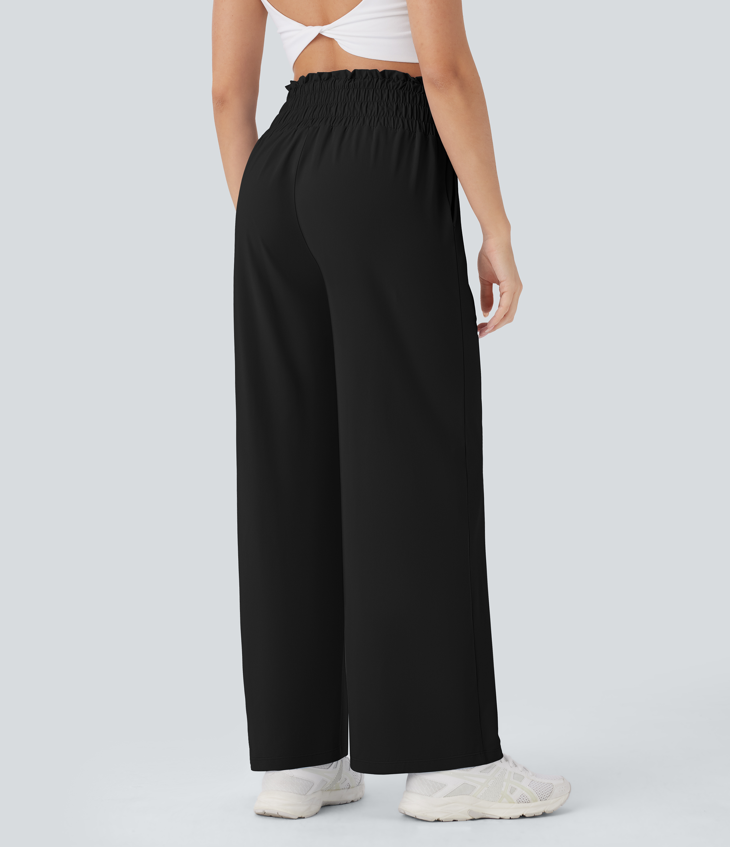 Halara High Waisted Drawstring Frill Side Pocket Straight Leg Yoga Pants  - Black - M(regular) 
