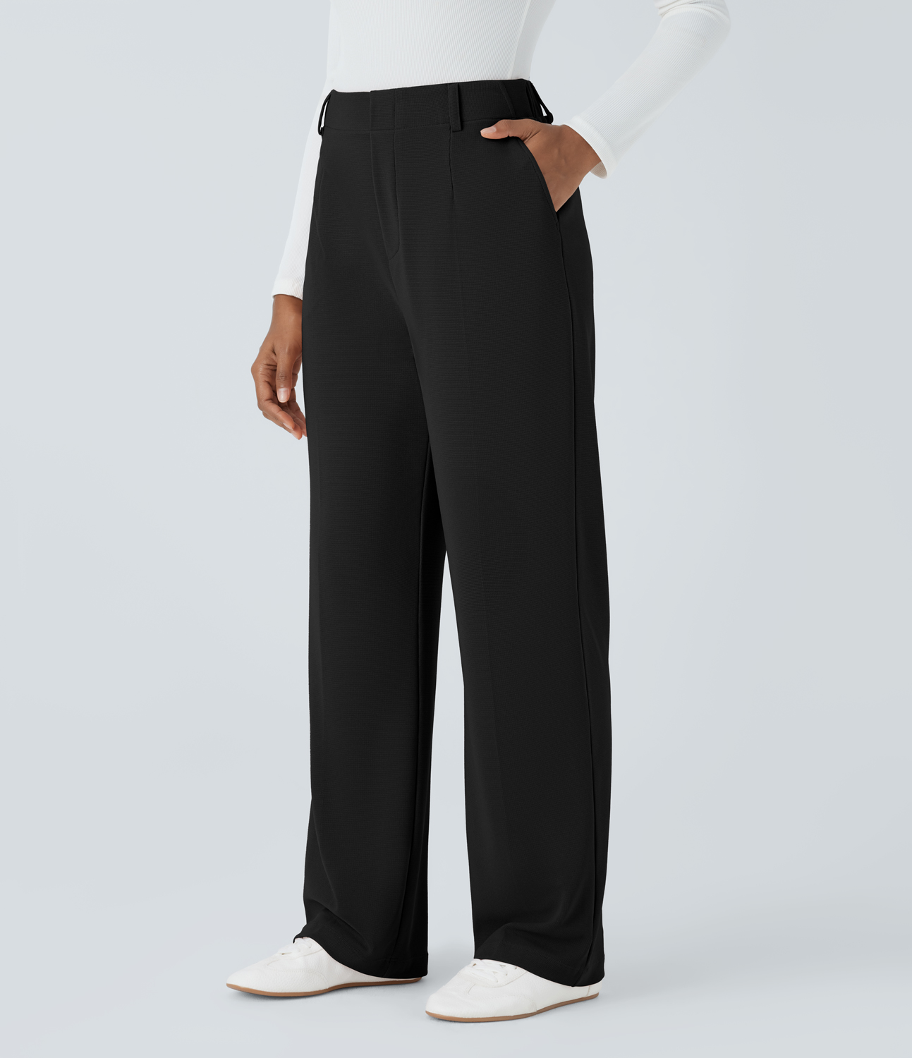 Halara Halara Flexв„ў High Waisted Side Pocket Waffle Work Pants  - Black - M(regular) sweatpants jogger pants stacked sweatpants cargo joggers 