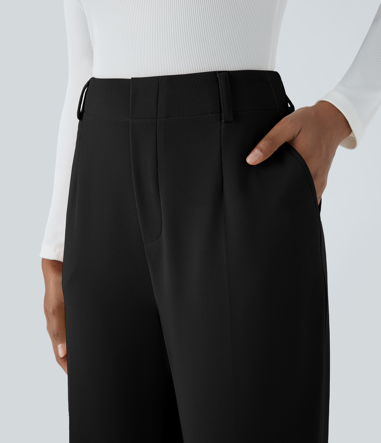 Halara Halara Flexв„ў High Waisted Side Pocket Waffle Work Pants  - Black - M(regular) sweatpants jogger pants stacked sweatpants cargo joggers 