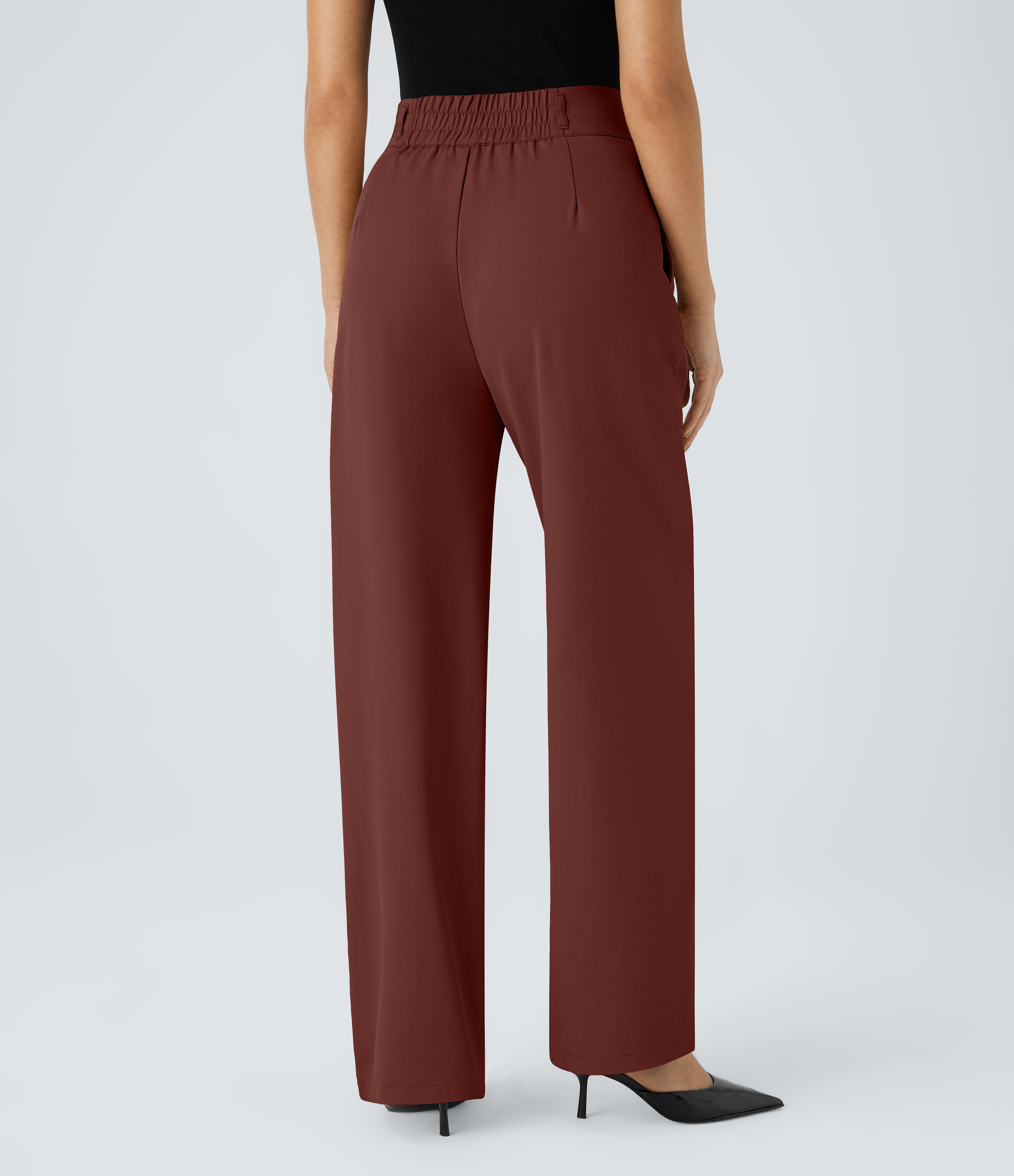 Halara High Waisted Button Zipper Side Pocket Shirred Straight Leg Work Pants  - Biking Red - L(petite) sweatpants jogger pants 