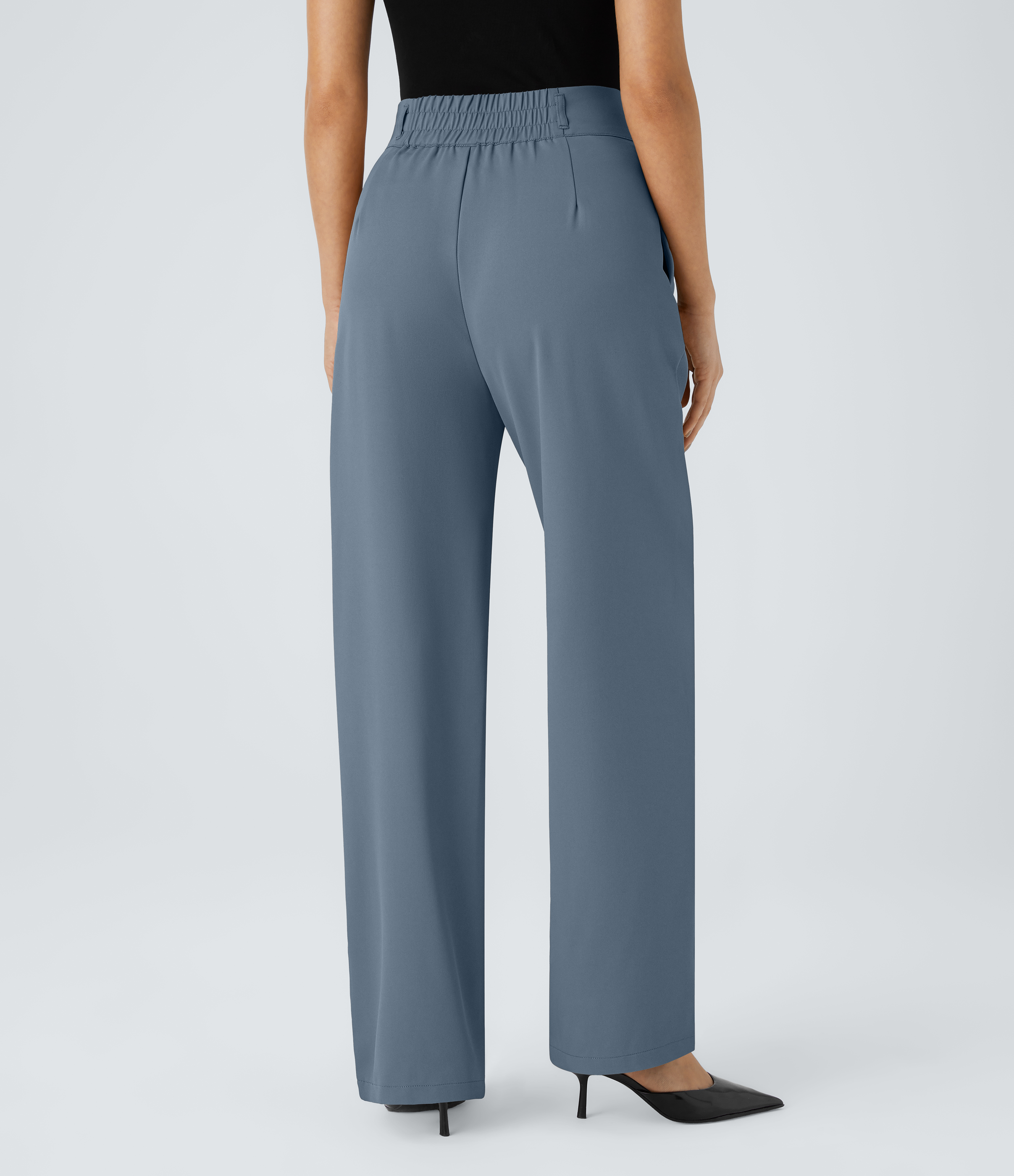 Halara High Waisted Button Zipper Side Pocket Shirred Straight Leg Work Pants  - Blue Fusion - S(tall) sweatpants jogger pants 