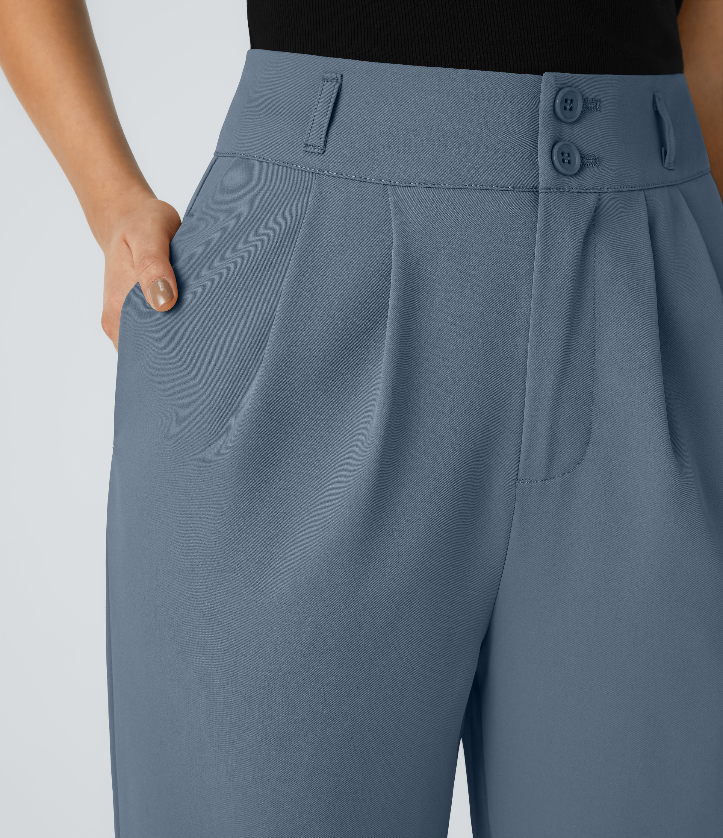 Halara High Waisted Button Zipper Side Pocket Shirred Straight Leg Work Pants  - Blue Fusion - S(tall) sweatpants jogger pants 