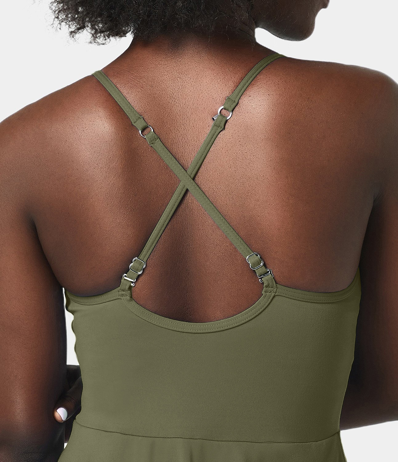 

Halara Softlyzeroв„ў Plush Backless Adjustable Strap 2-in-1 Pocket Mini Slip Dance Active Dress Workout Dress - Grass Grey Green