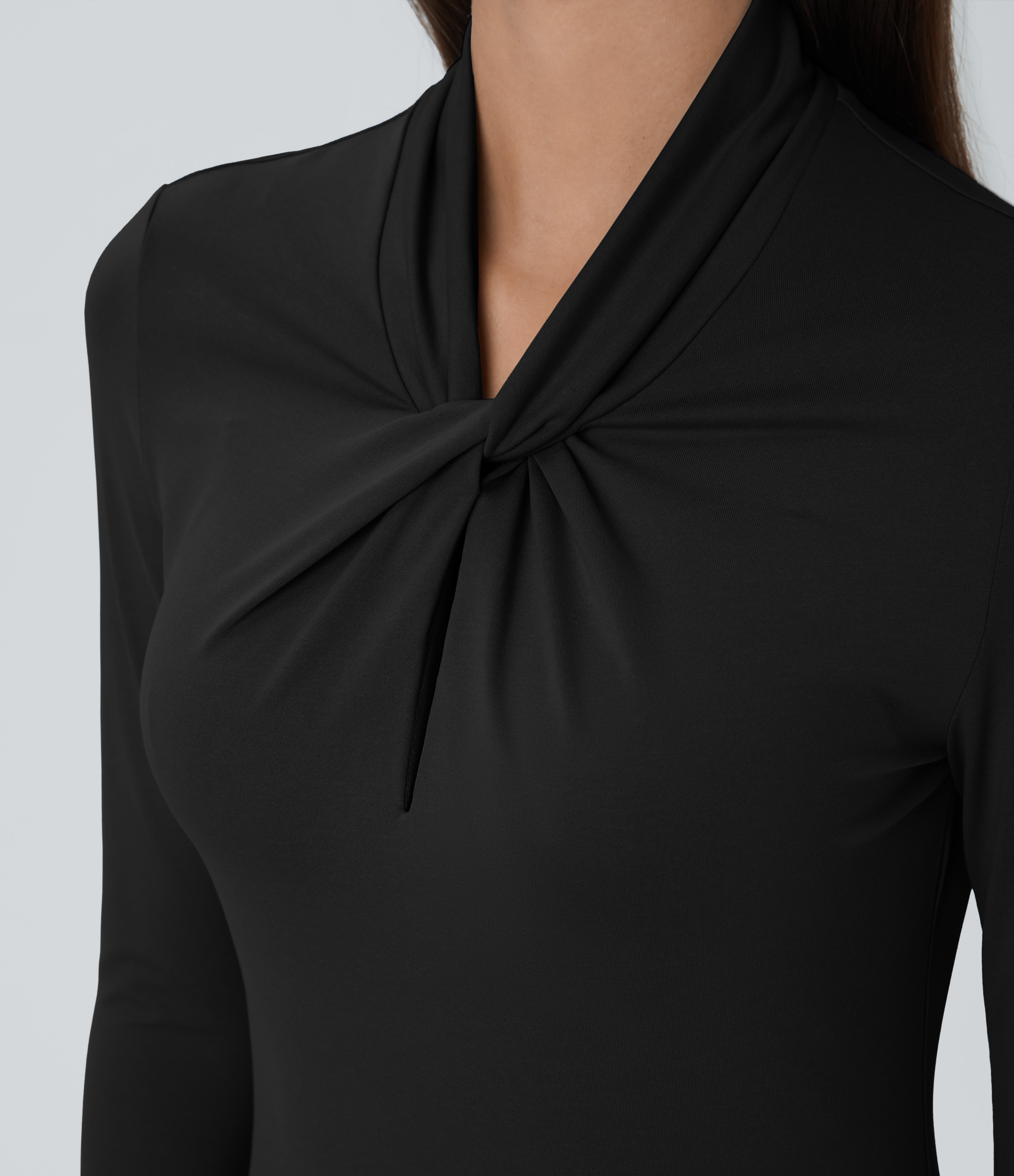 Halara Twisted Cut Out Neck Long Sleeve Curved Hem Work Top Tank Top - Black - XL golf tops halter top tunic tops sleeveless tops 