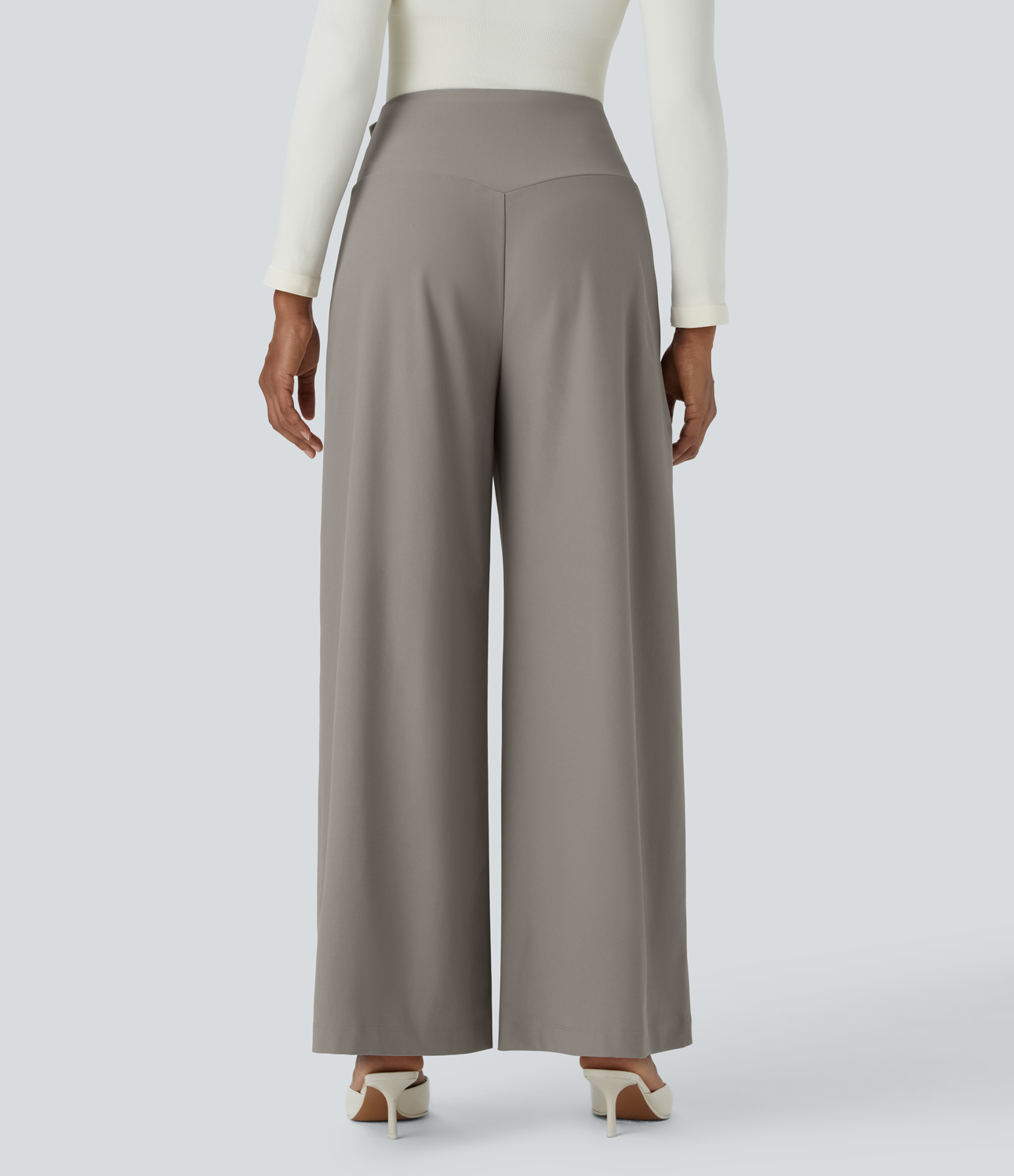 Halara Halara Flexв„ў High Waisted Decorative Buckle Side Pocket Wide Leg Twill Work Pants  - Elephant Skin - S(regular) 