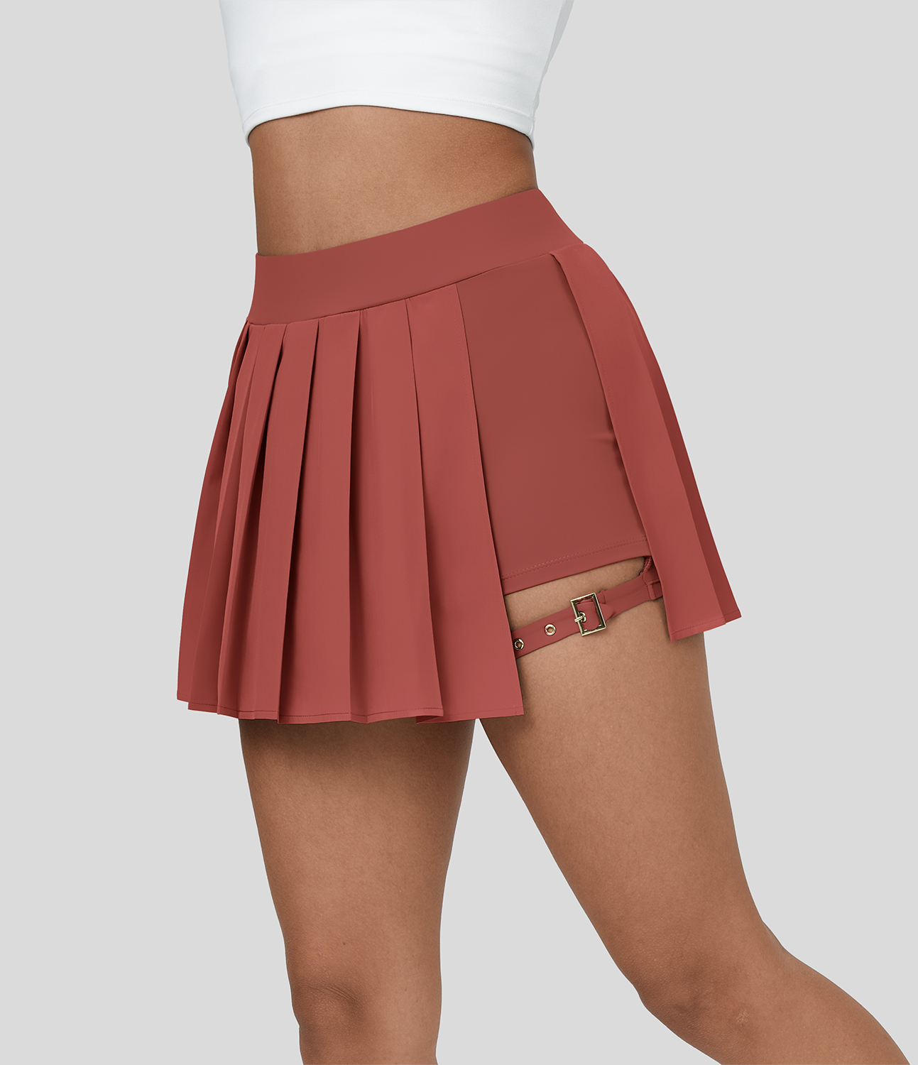 

Halara Breezefulв„ў High Waisted Pleated 2-in-1 Side Pocket Adjustable Buckle Mini Quick Dry Party Skirt - Kapok Red