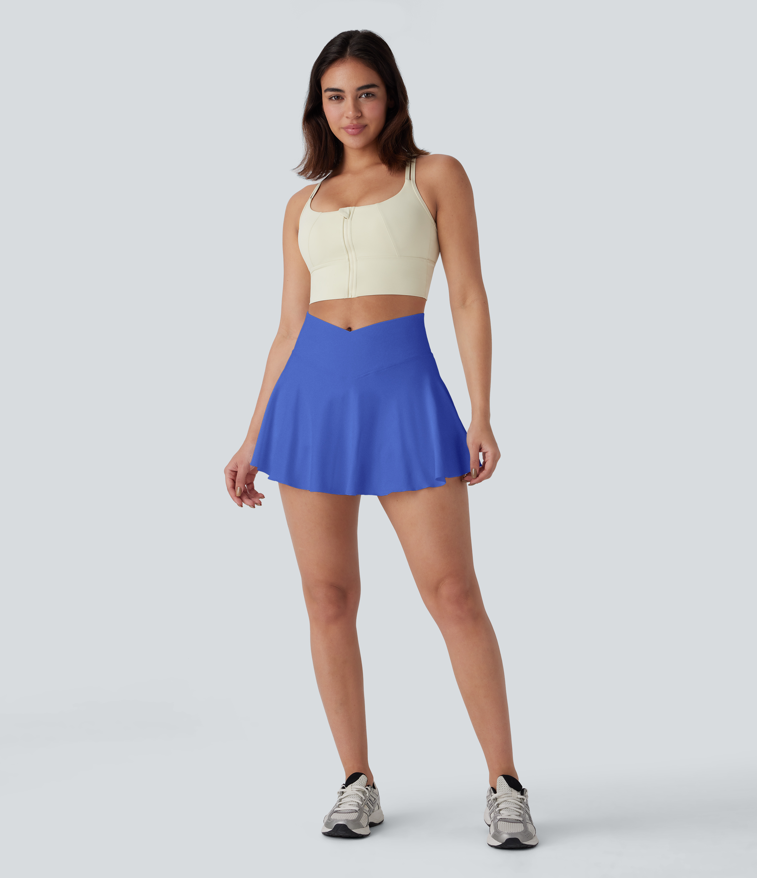 Halara Seamless Flow Crossover High Waisted 2-in-1 Mini Yoga Skirt  - Aster Blue - XS(regular) midi skirt a line skirt golfing skirt 