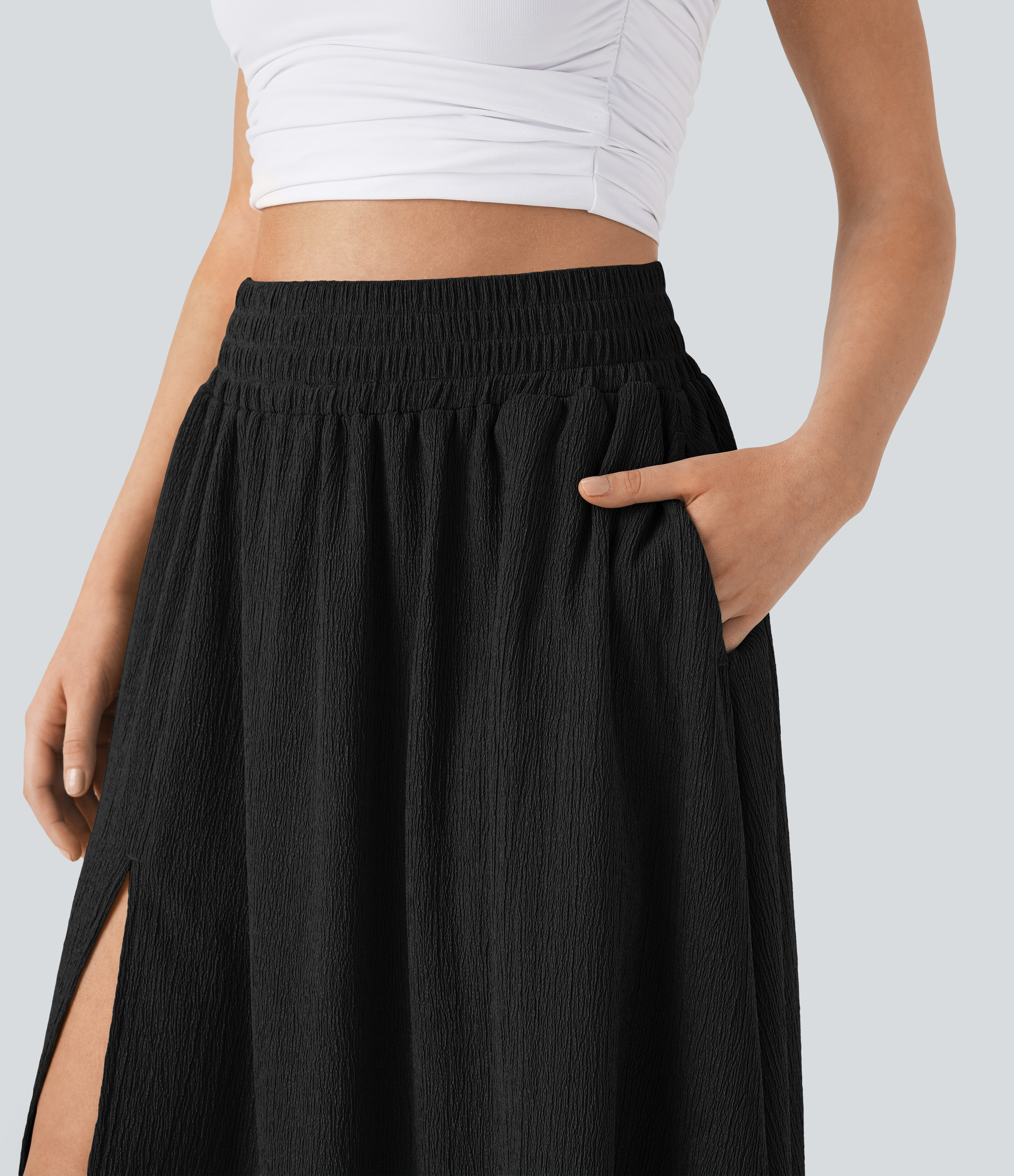 Halara High Waisted Side Pocket Split Midi Resort Skirt  - Black - M(regular) 