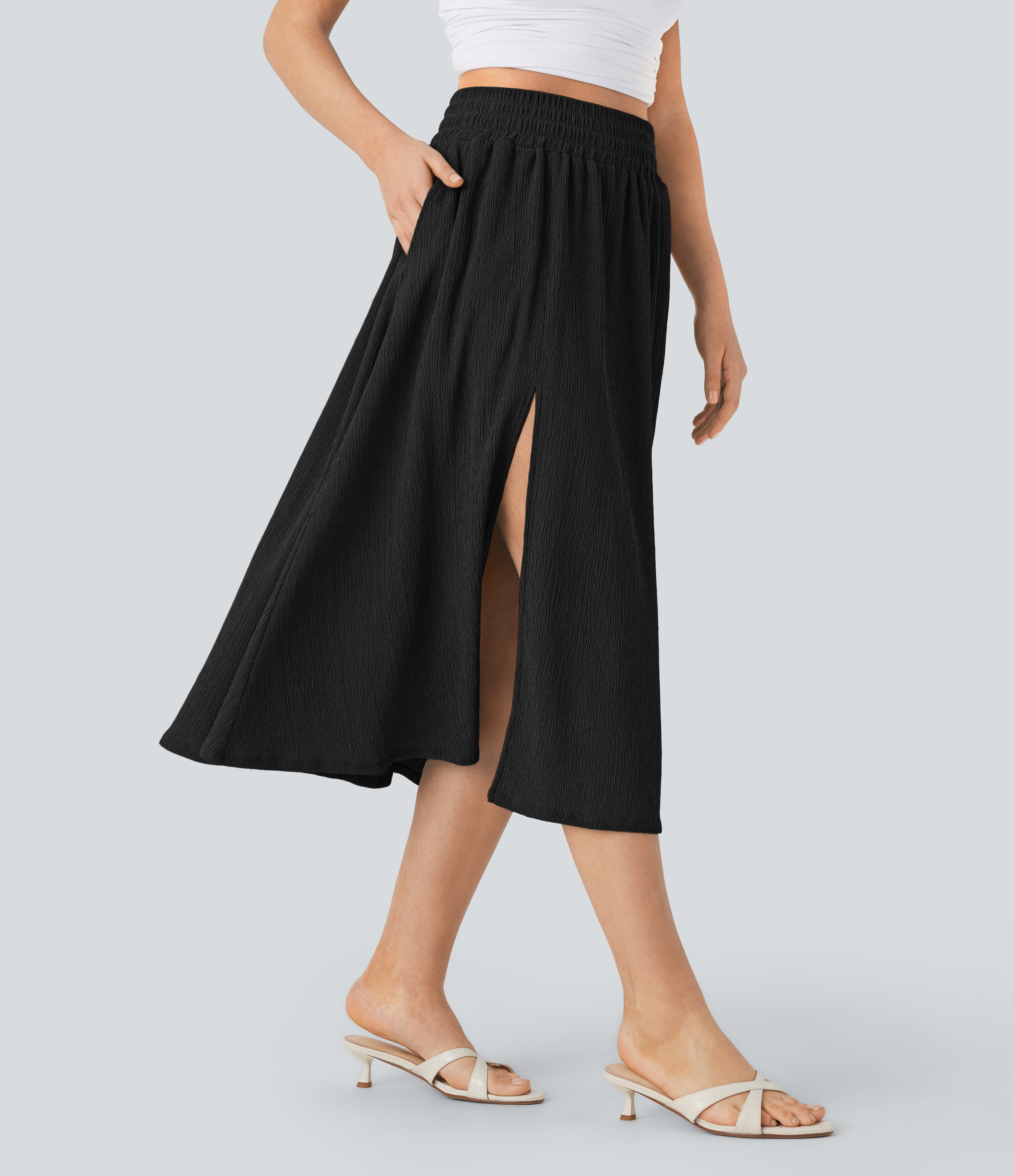 Halara High Waisted Side Pocket Split Midi Resort Skirt  - Black - M(regular) 
