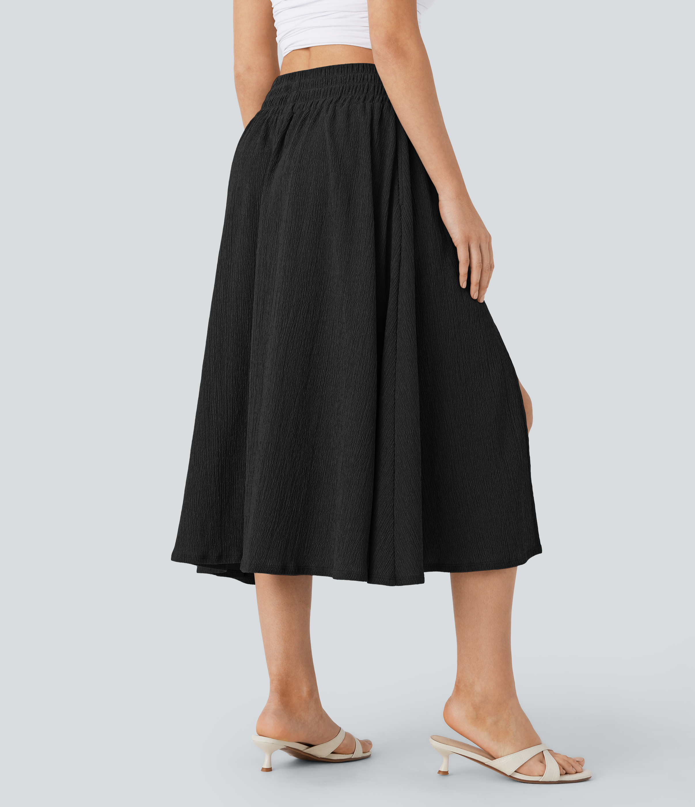 Halara High Waisted Side Pocket Split Midi Resort Skirt  - Black - M(regular) 