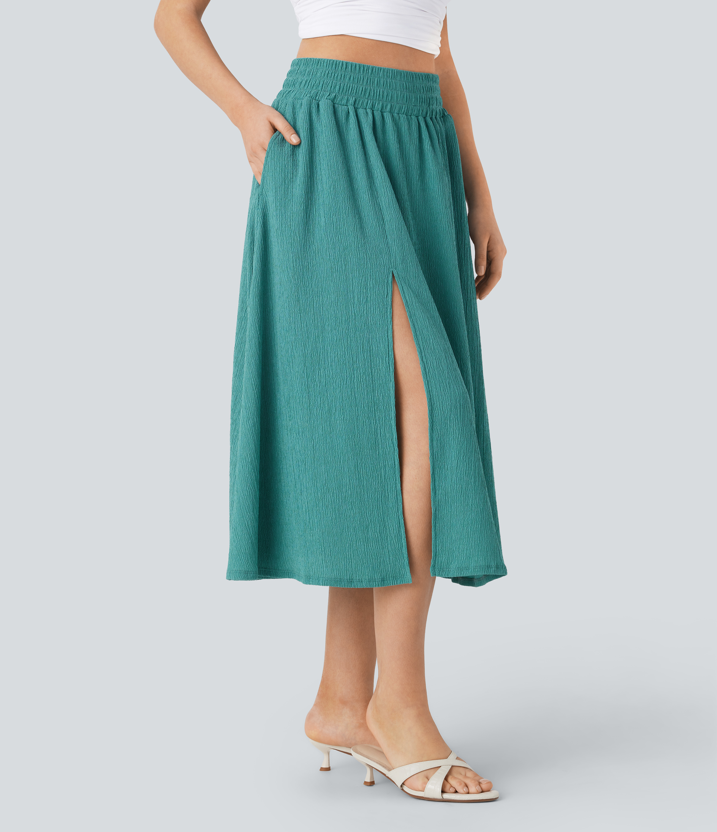 Halara High Waisted Side Pocket Split Midi Resort Skirt  - Wasabi - XS(regular) 