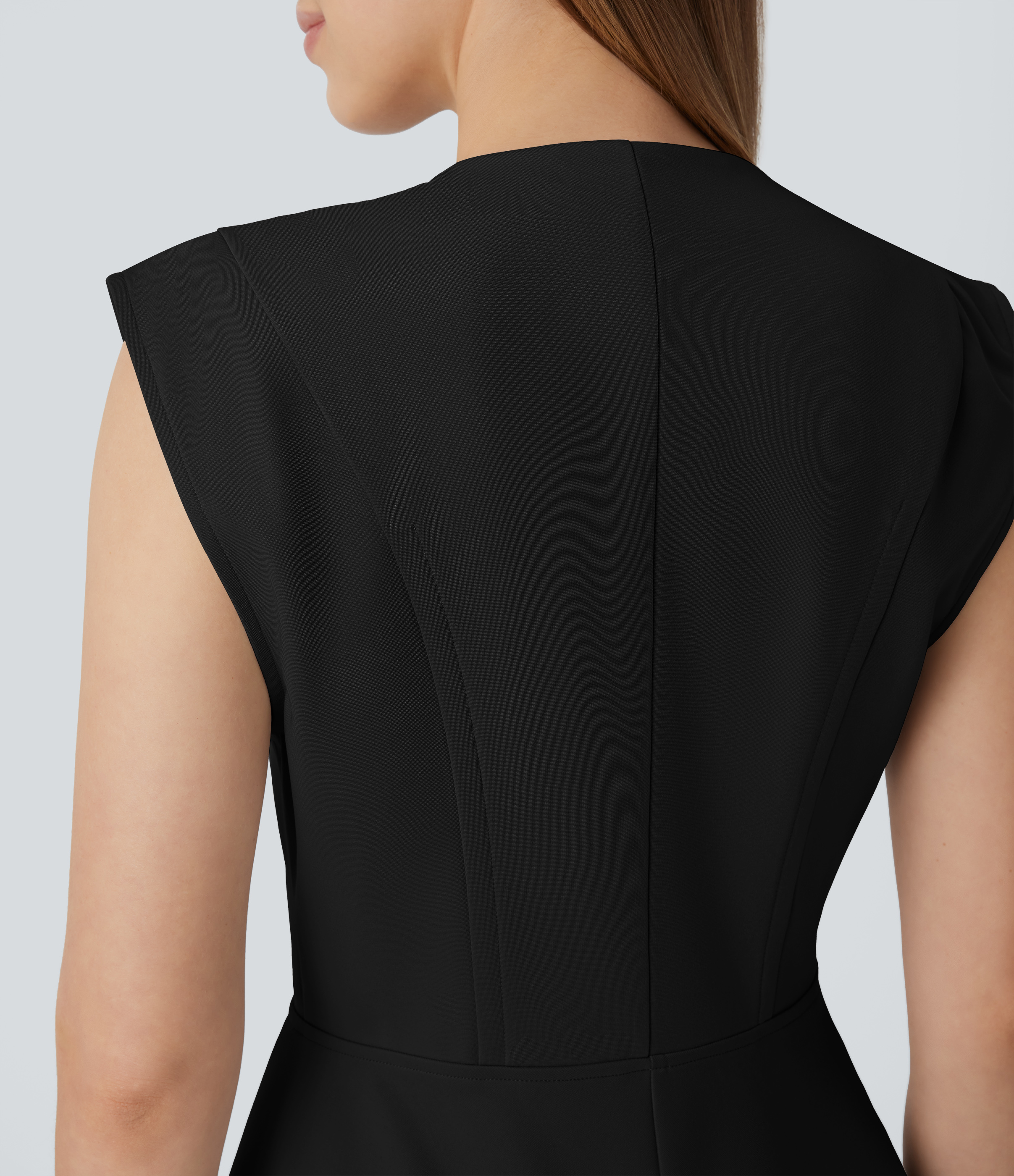 Halara V Neck Sleeveless Slim Work Peplum Top Tank Top - Black - XL golf tops halter top tunic tops sleeveless tops backless top 